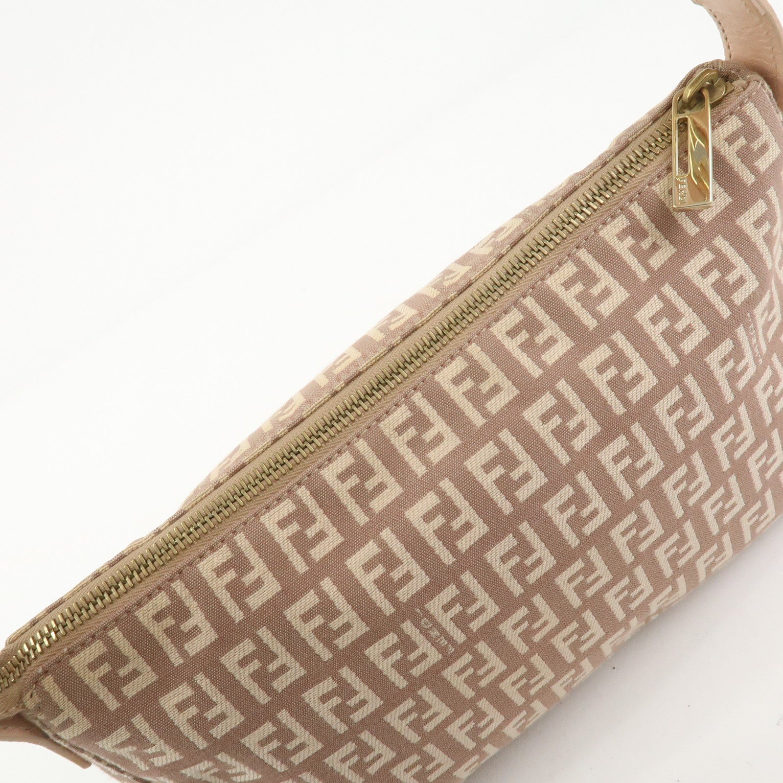 FENDI Zucchino Canvas Leather Shoulder Bag Hand Bag Pink 8BR444