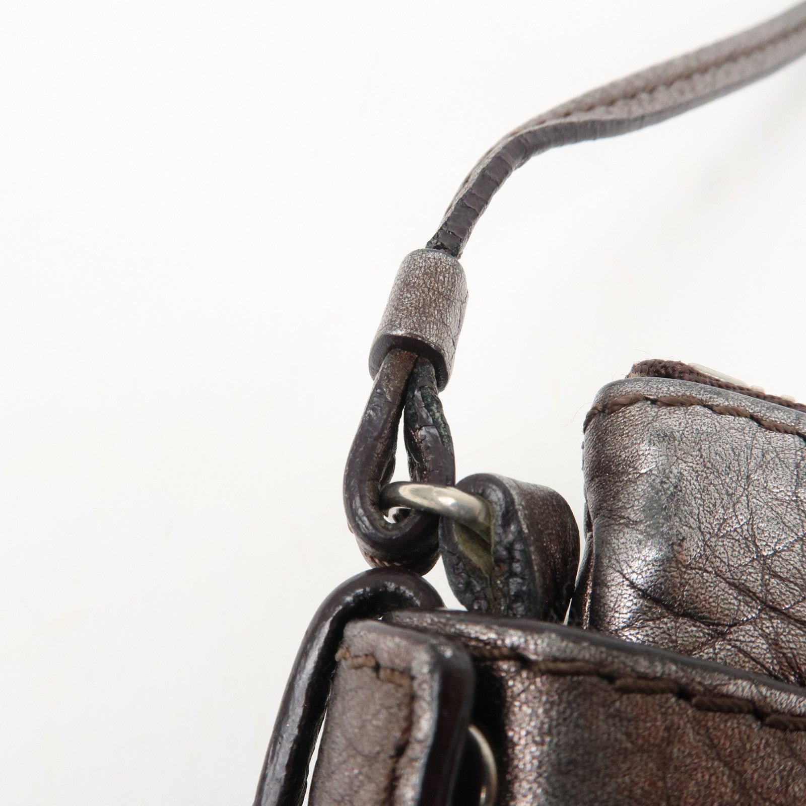 Chloe Paddington Leather Mini Bag Pouch Metallic Silver Used