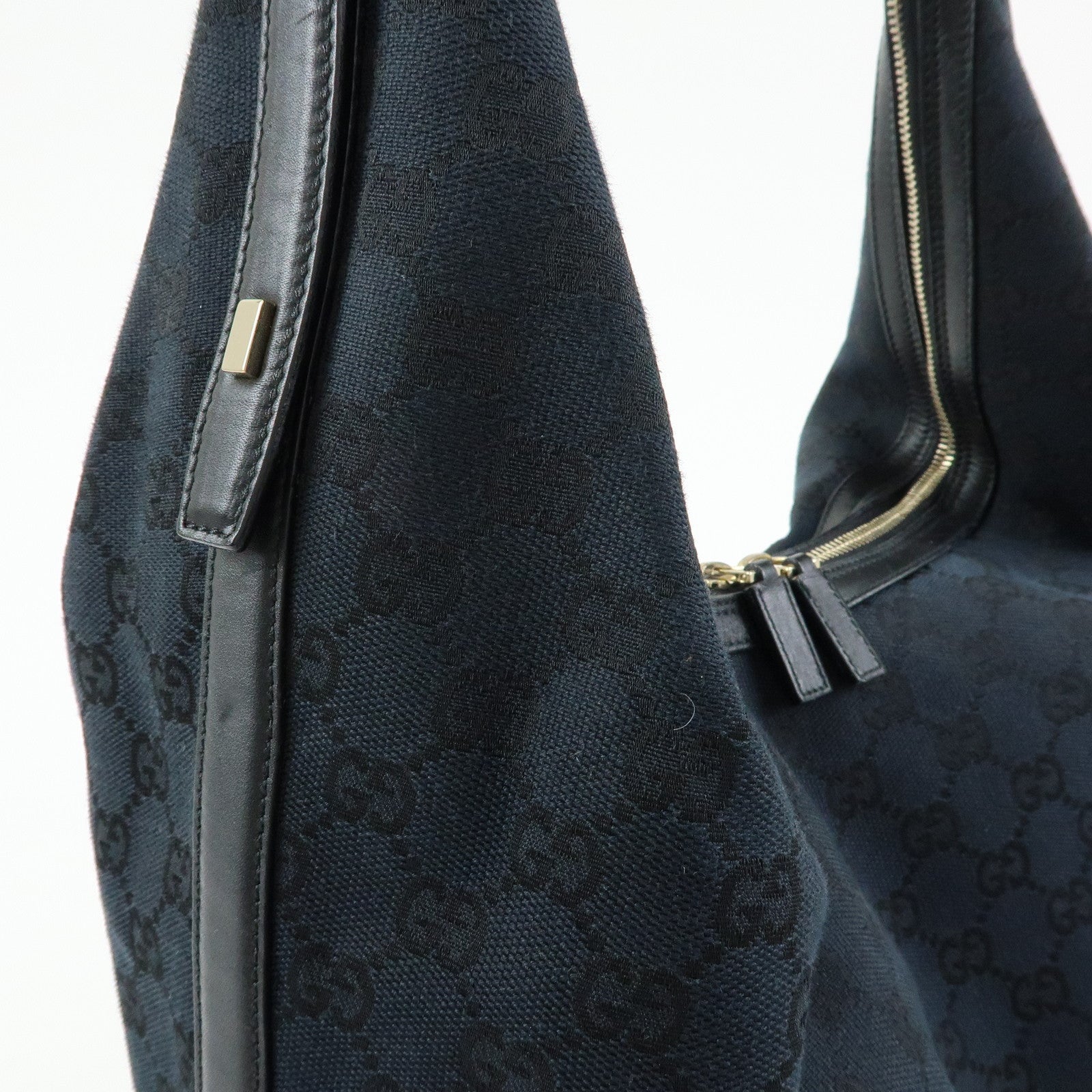 GUCCI GG Canvas Leather Shoulder Bag Hand Bag Black 001.4287
