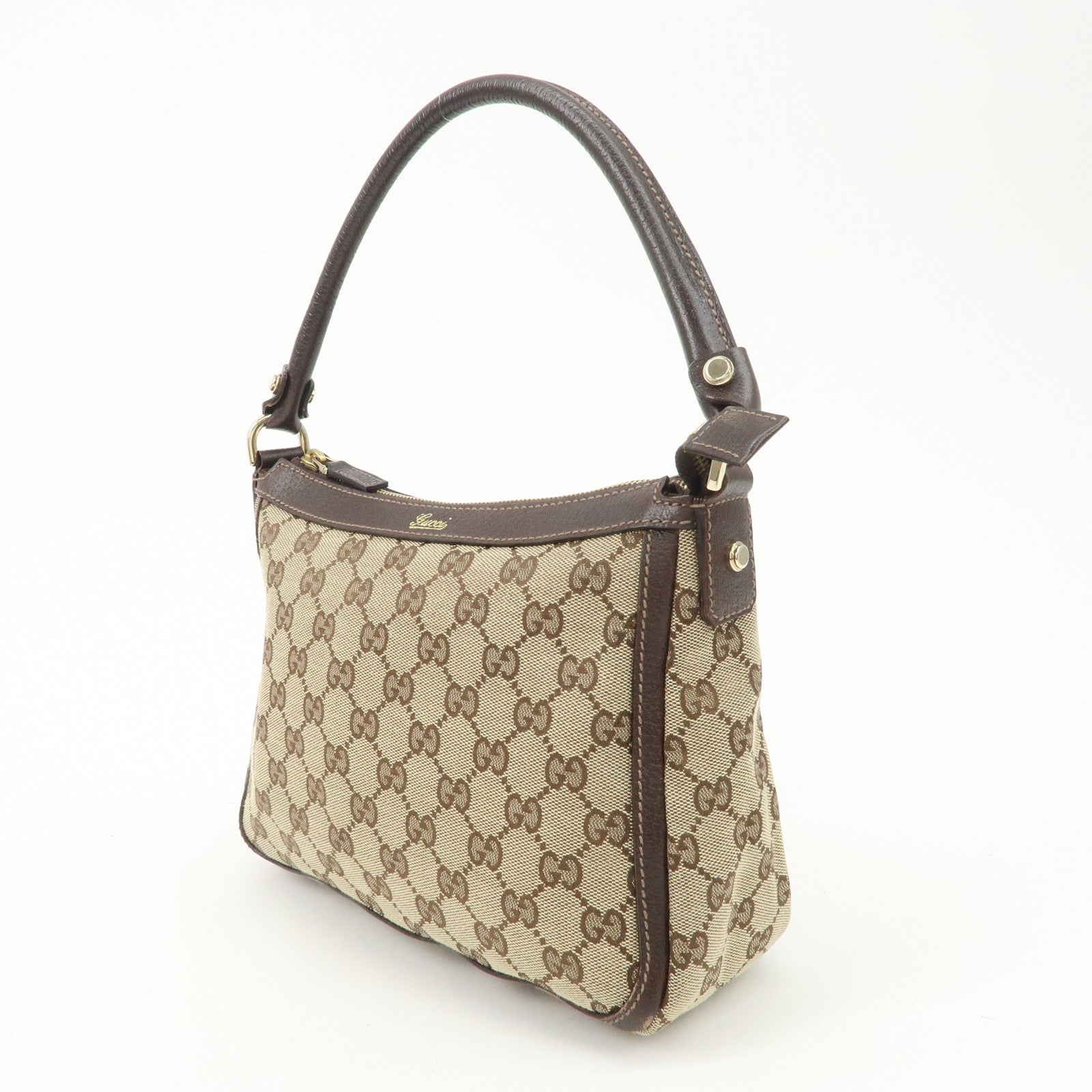 GUCCI GG Canvas Shoulder Bag Hand Bag Beige Brown 146244