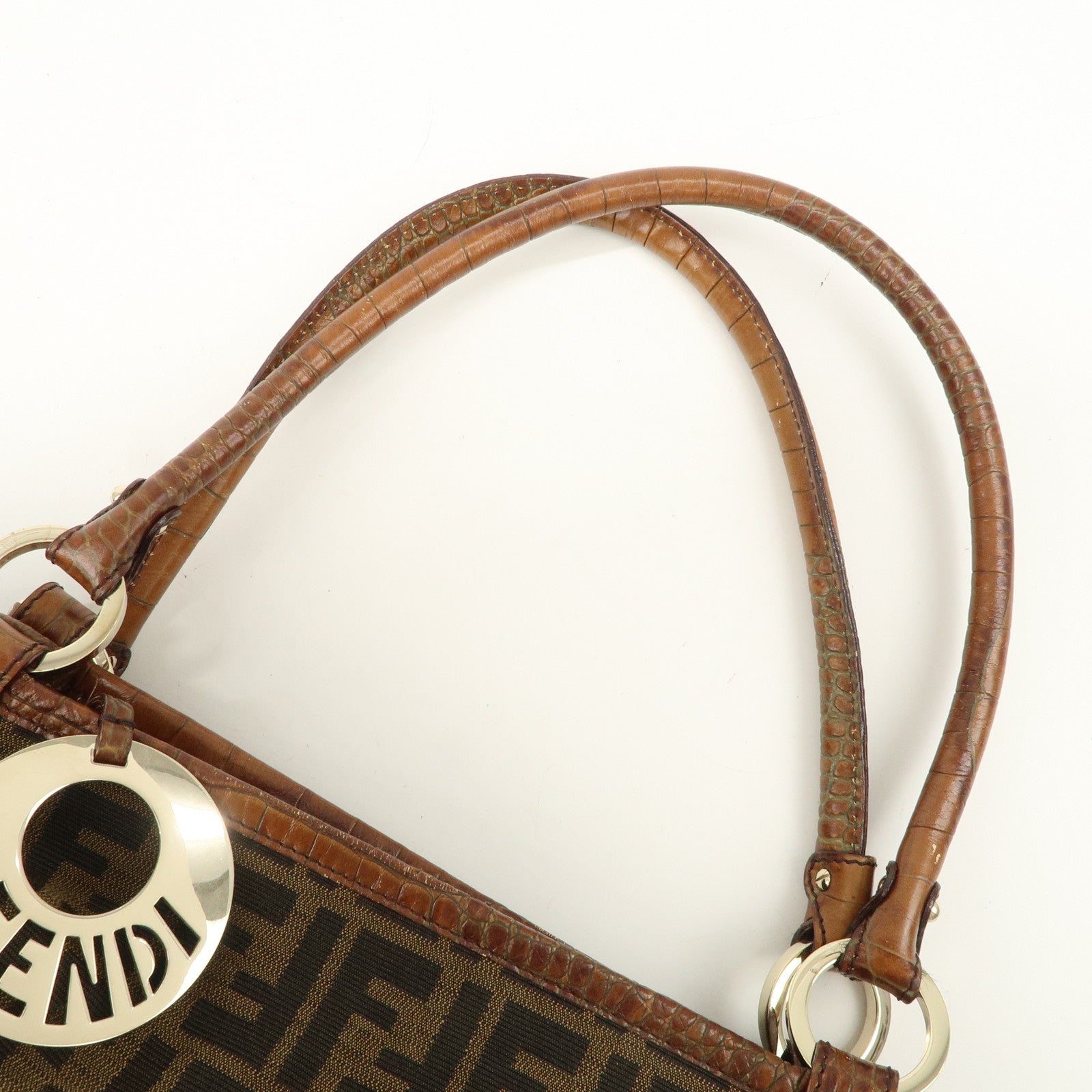 FENDI Zucca Gathered Canvas Leather Shoulder Bag Tote Bag 8BH186