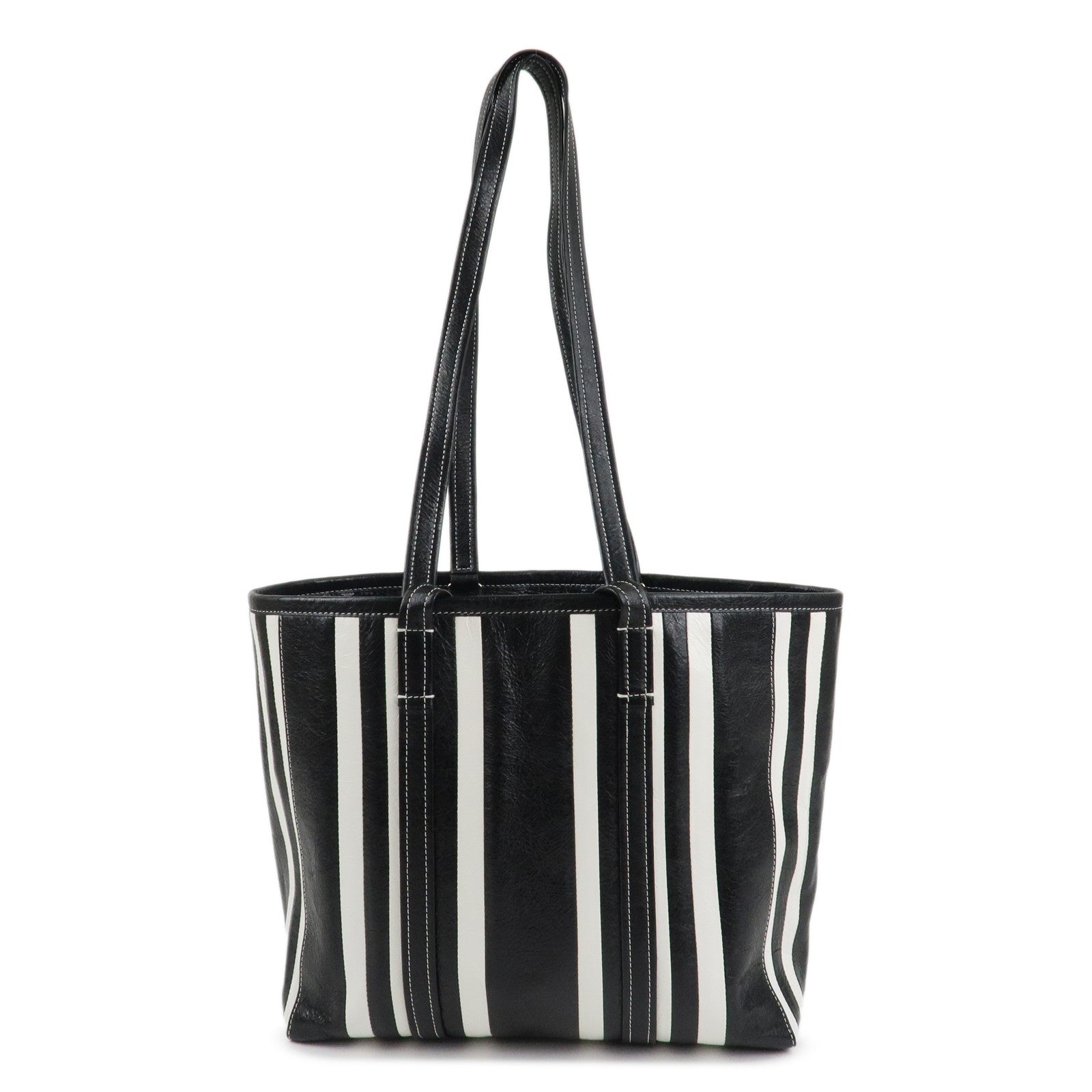 BALENCIAGA Leather Barbes 2way Tote Bag Black White 671409 Used