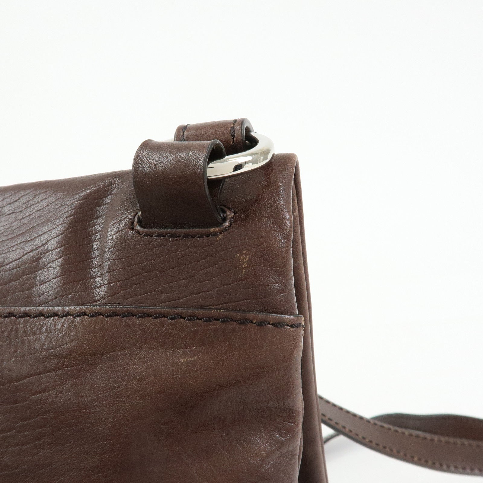TOD'S Leather Belt Accent Flap Shoulder Bag Crossbody Bag Brown