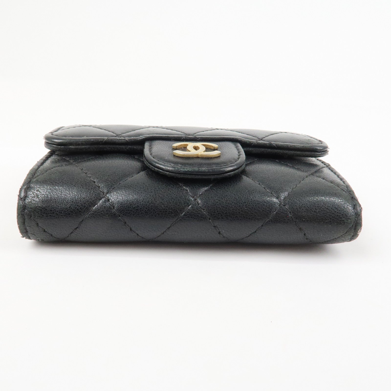 CHANEL COCO Mark Lamb Skin 4 Rings Key Case Black Gold AP0222