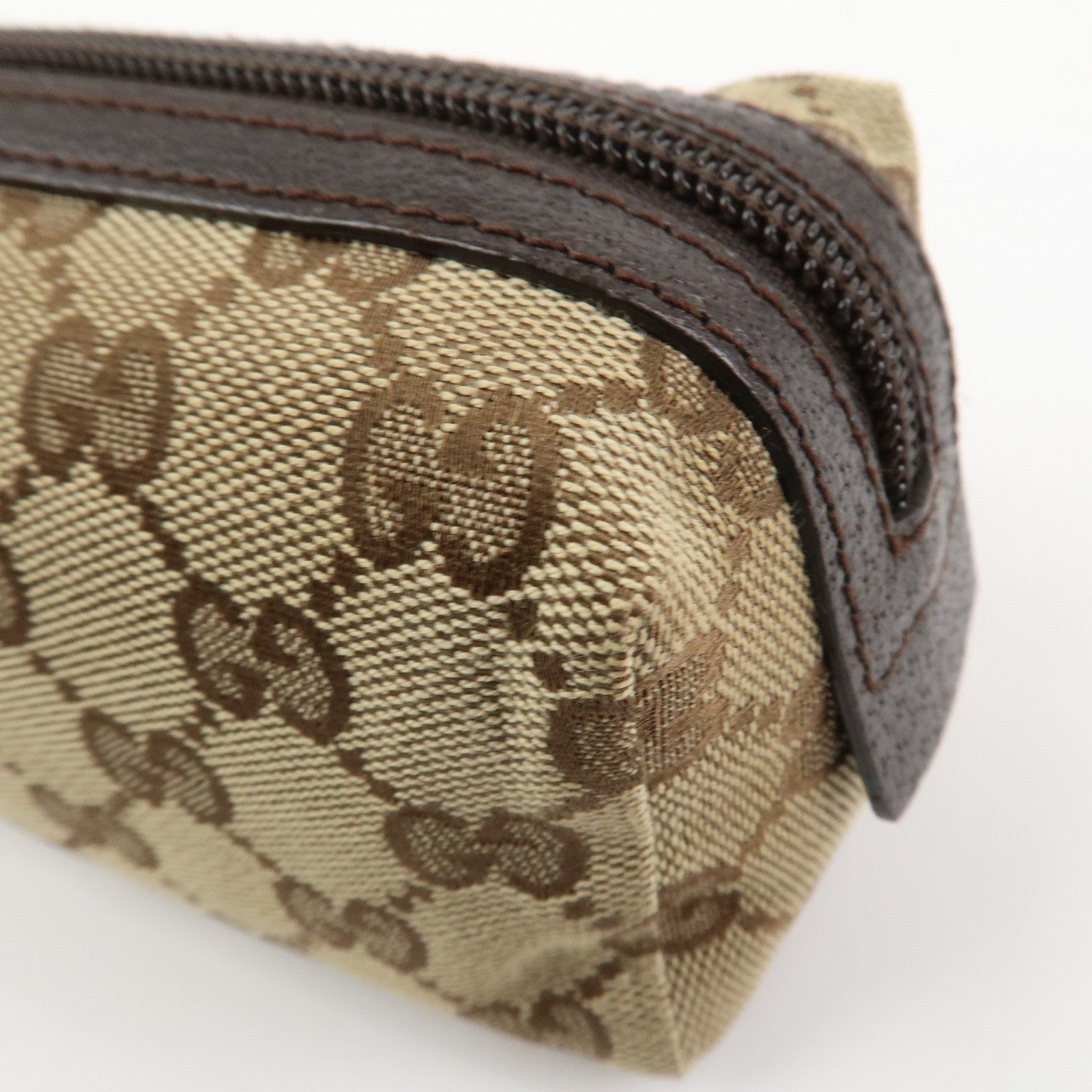 GUCCI GG Canvas Leather Pouch Cosmetic Pouch Brown 29596