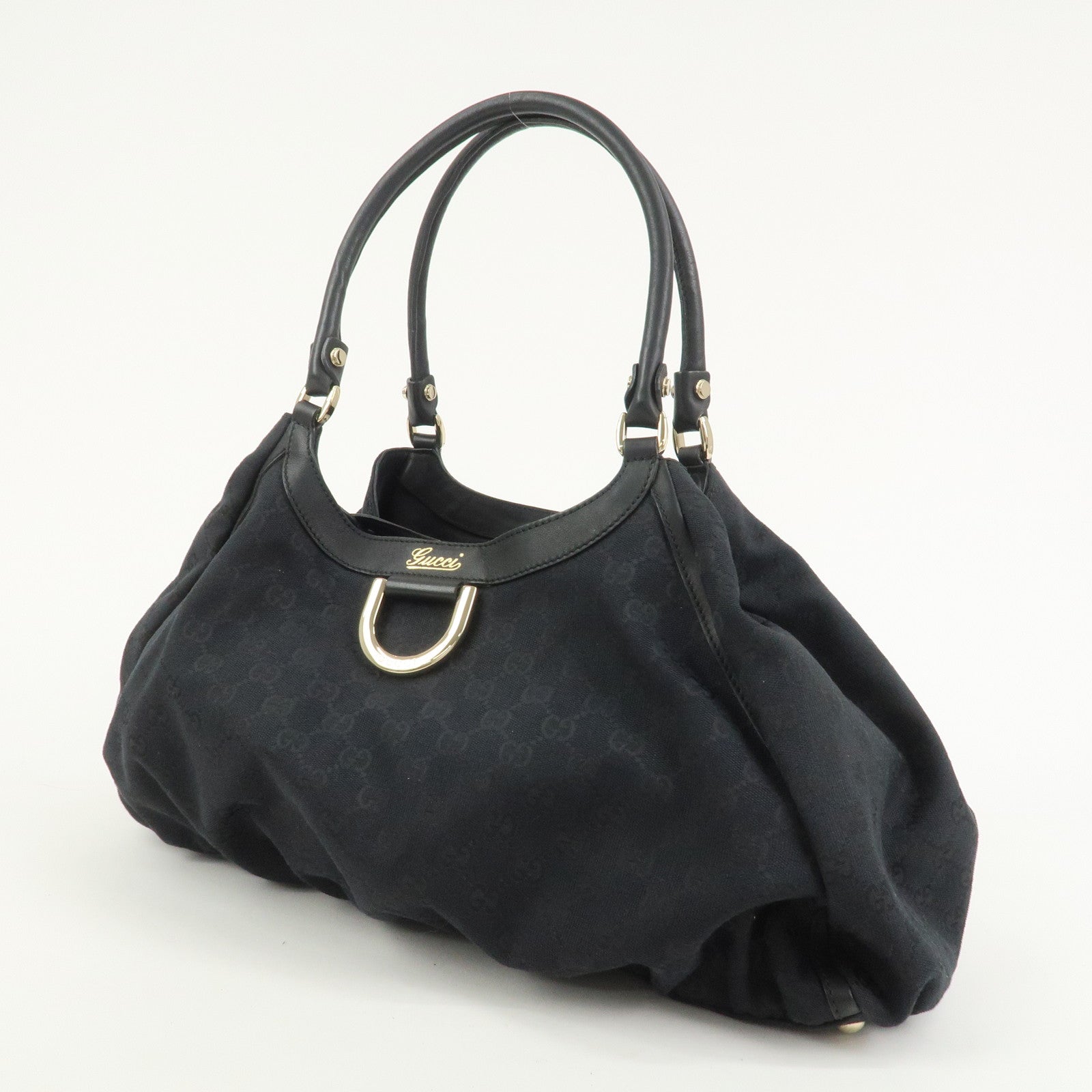 GUCCI Abbey GG Canvas Leather Shoulder Bag Hand Bag Black 189835