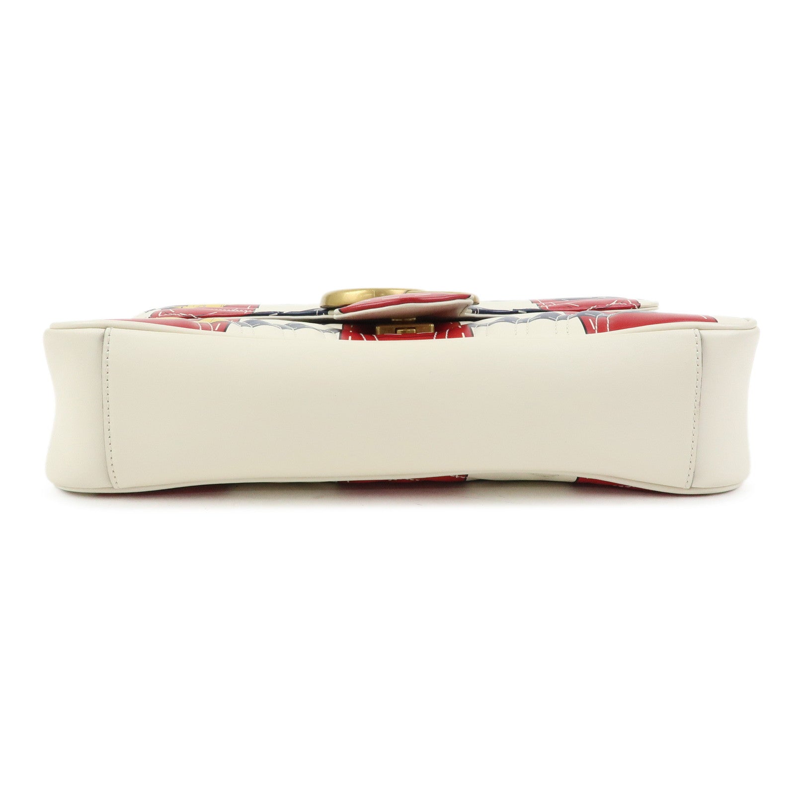 GUCCI GG Marmont Leather Medium Chain Shoulder Bag Ivory Red 443496