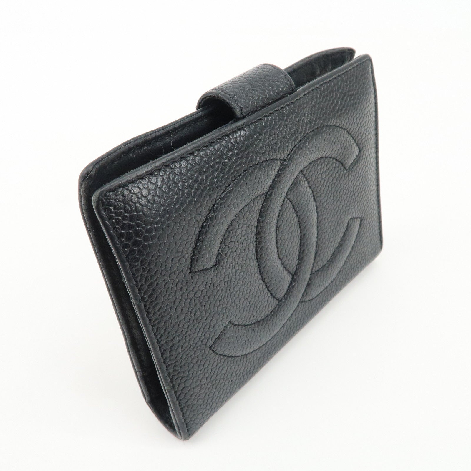 CHANEL COCO Mark Caviarskin Leather Bi-fold Wallet Black