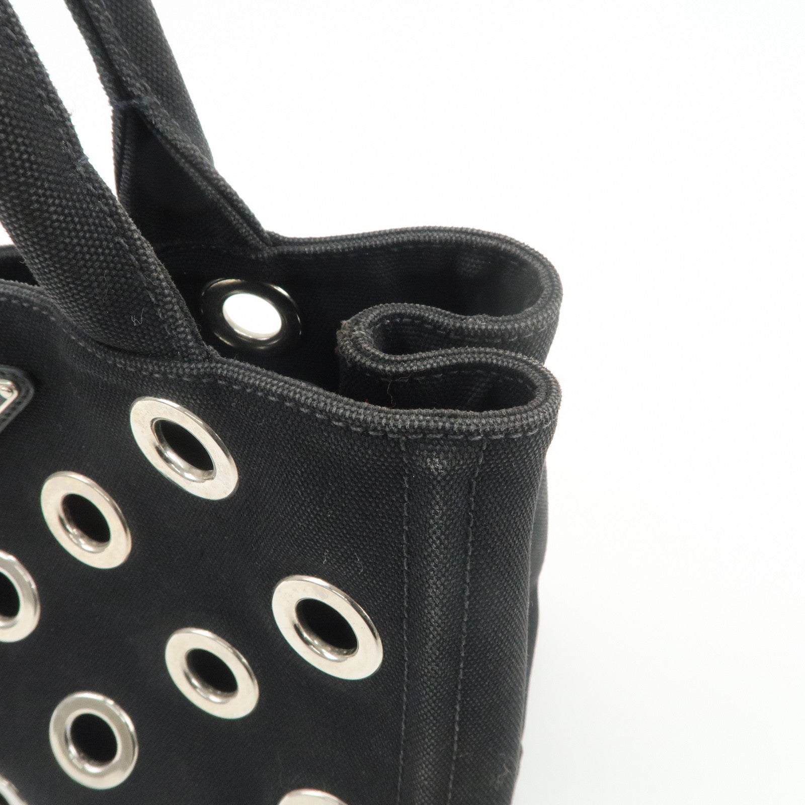 PRADA Canapa Mini Canvas Grommet 2Way Bag Hand Shoulder Bag Black