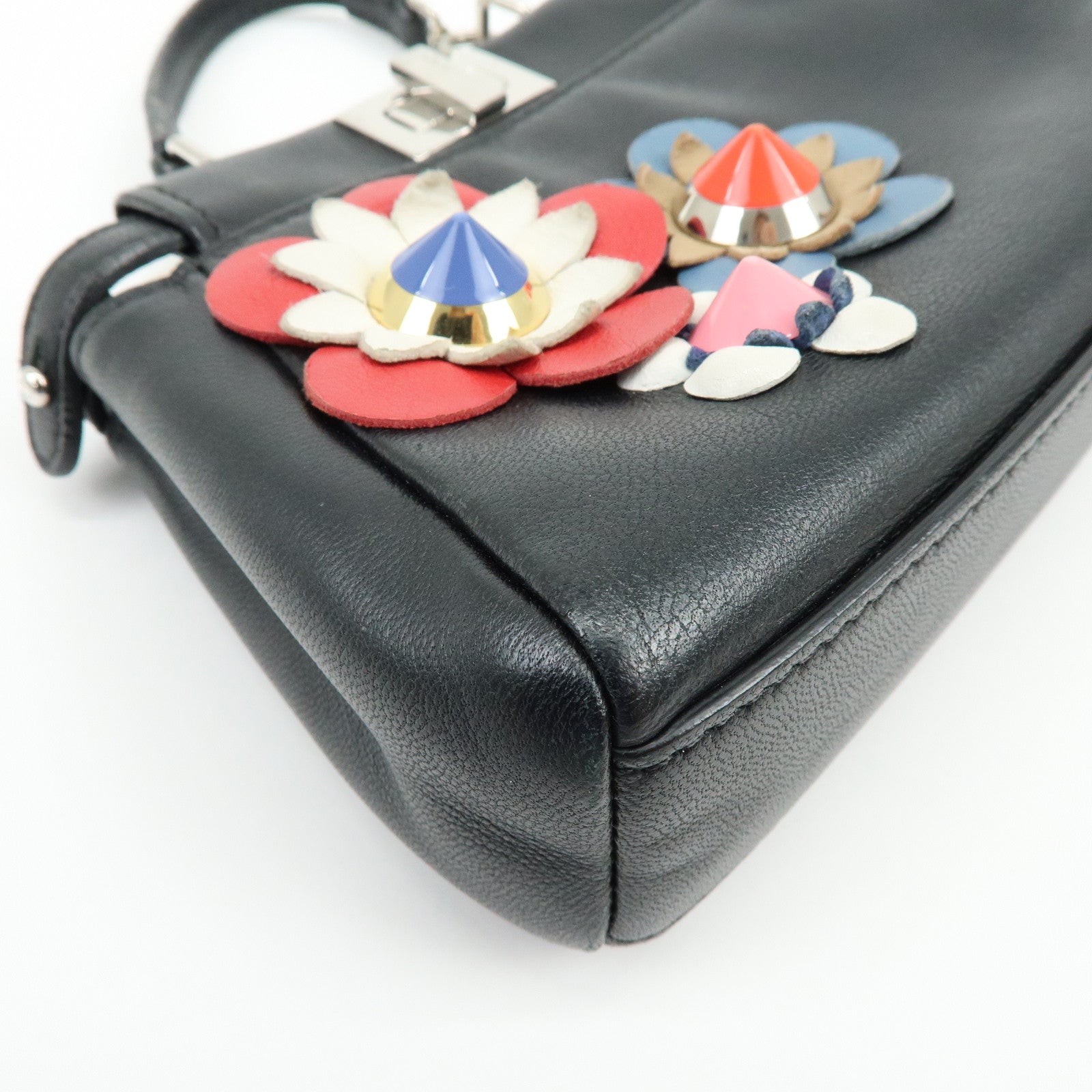 FENDI Micro Peekaboo Leather Flower Motif 2Way Shoulder Bag 8M0355