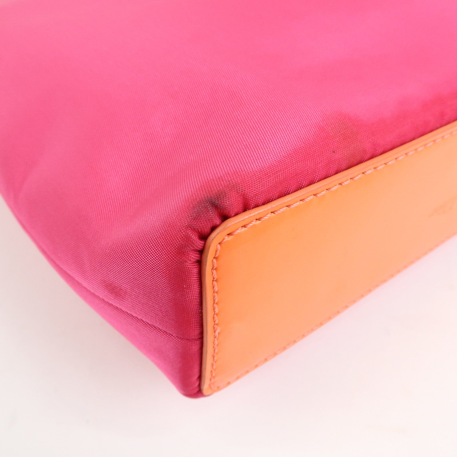 Christian Dior Malice Pearl Logo Nylon Hand Bag Pink Orange