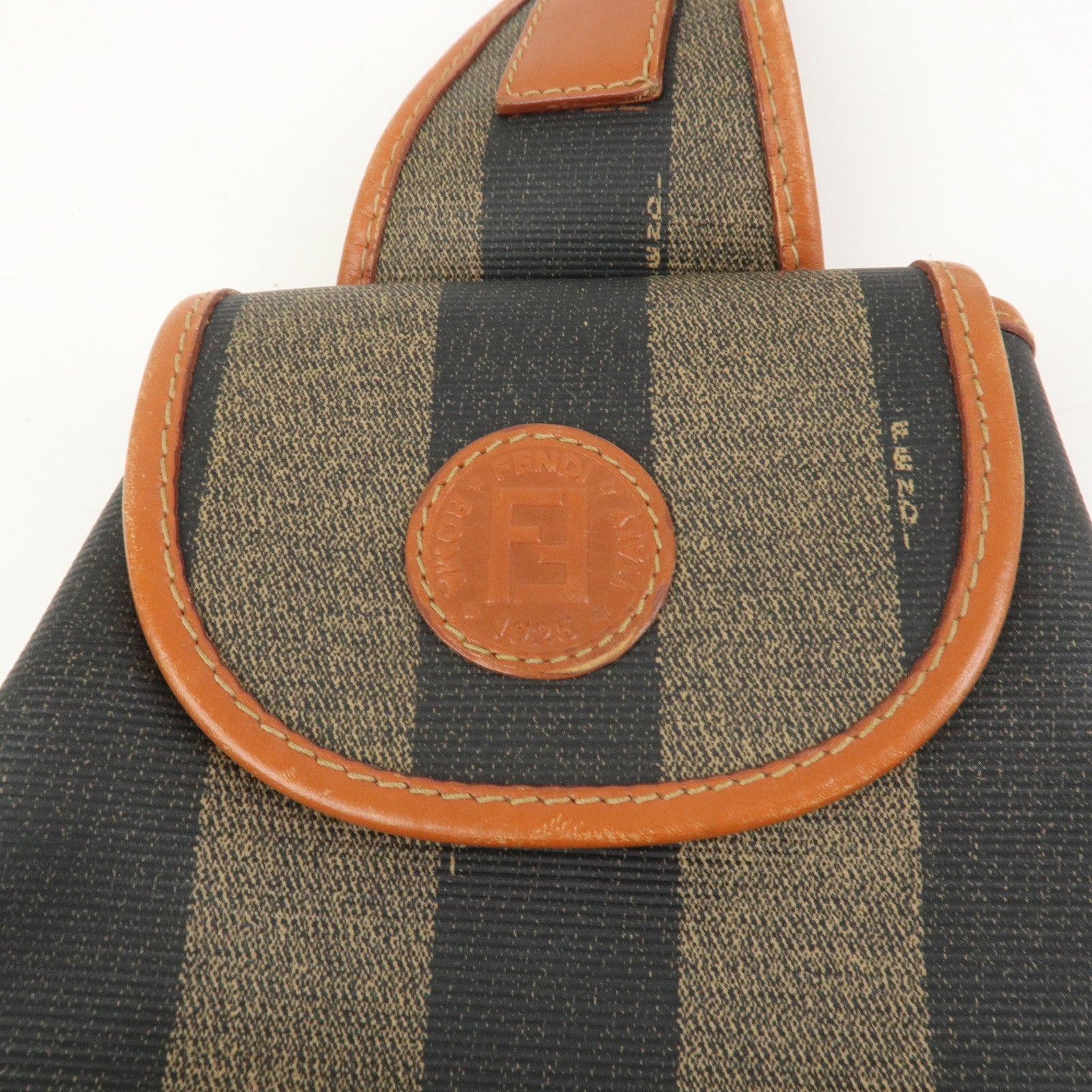 FENDI Pequin PVC Leather Shoulder Bag Crossbody Bag Brown 14965
