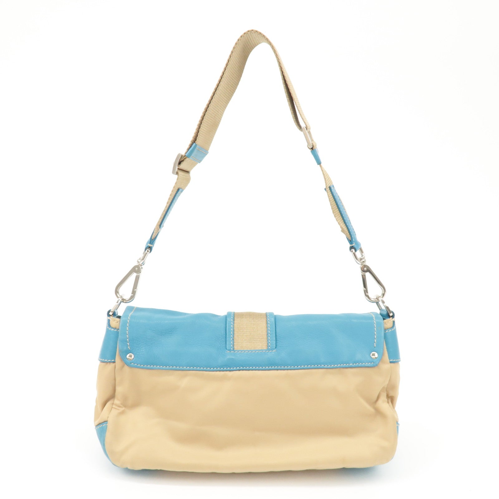 PRADA Nylon Leather Shoulder Bag Crossbody Bag Blue Beige BR2417 Used