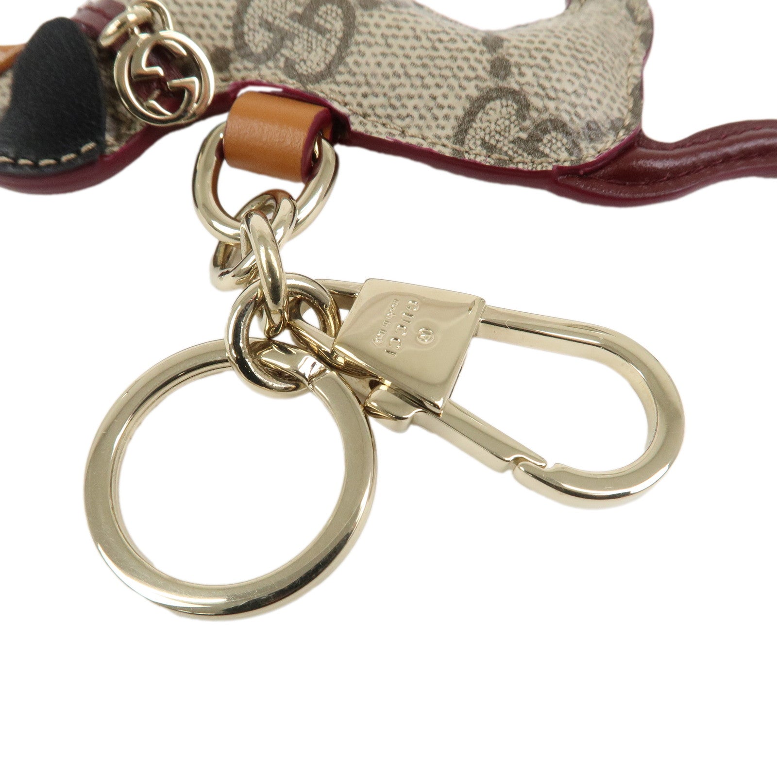 GUCCI GG Emblem Interlocking G Dog Shape Bag Charm Key Chain Beige