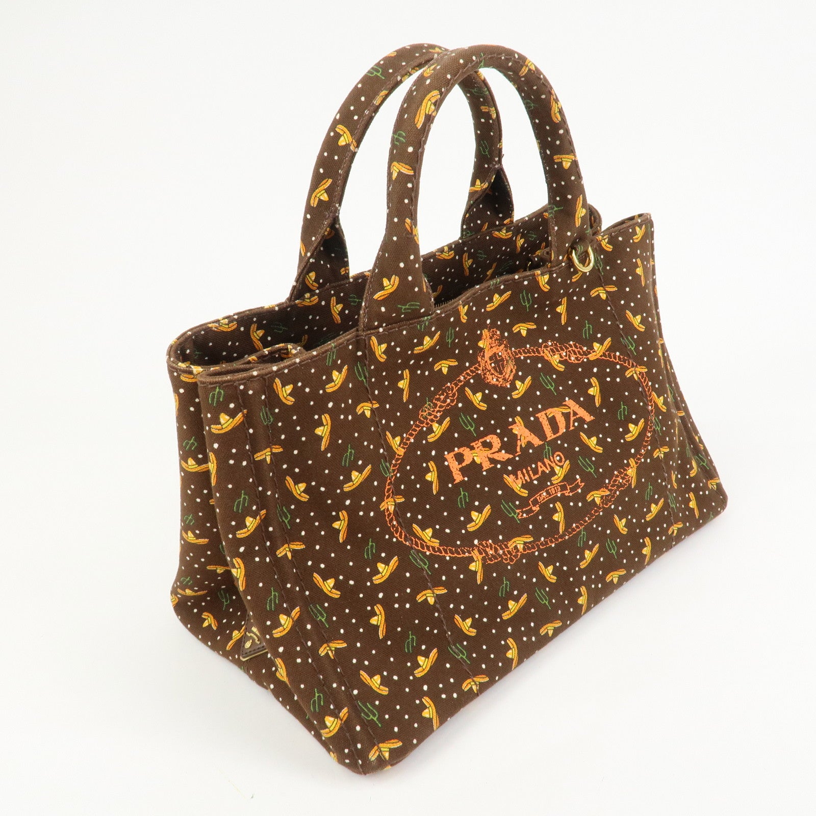 PRADA Canapa Canvas 2Way Bag Hand Bag Shoulder Bag Brown Orange