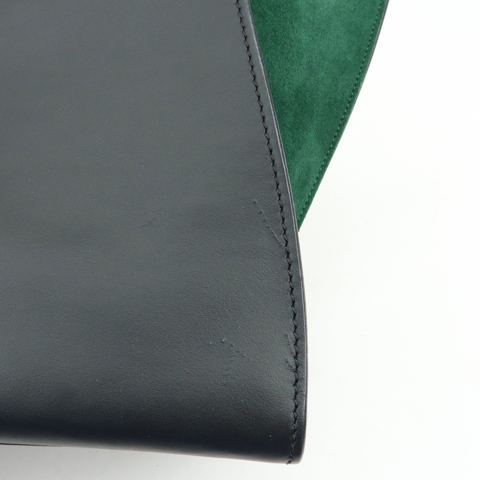 FENDI Trois Jours Leather Suede 2Way Hand Bag Black Green 8BH279