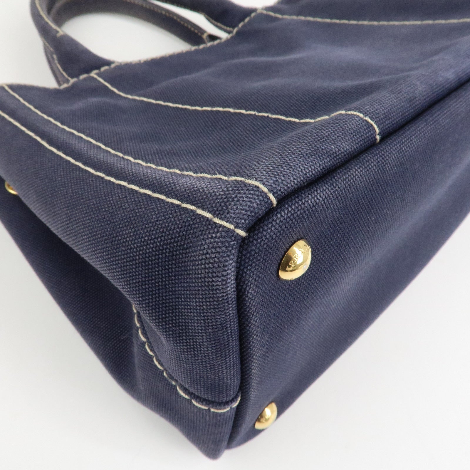 PRADA Canapa Mini Denim 2Way Hand Bag Tote Bag Navy 1BG439