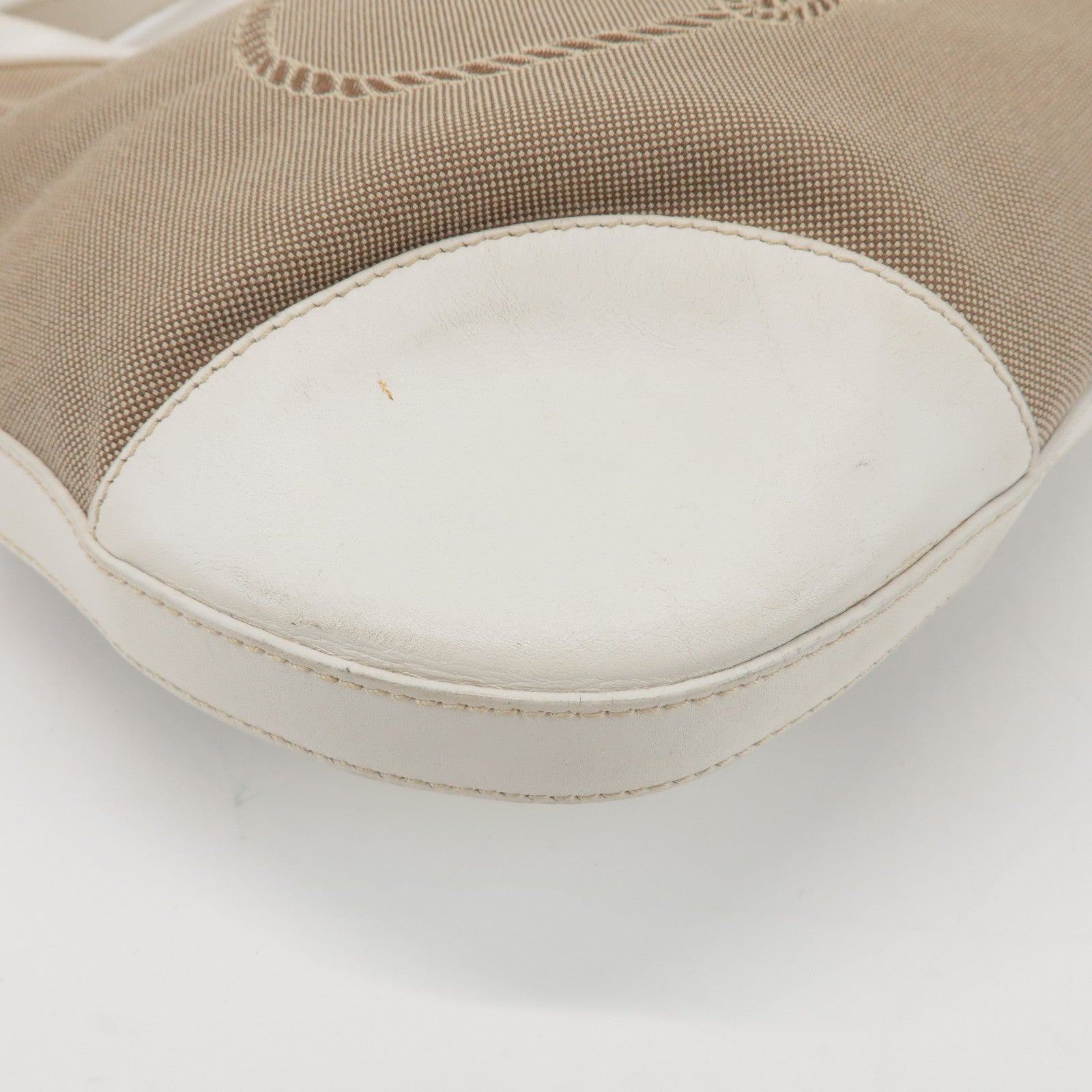 PRADA Jacquard Canvas Leather Shoulder Bag Hand Bag Beige Ivory