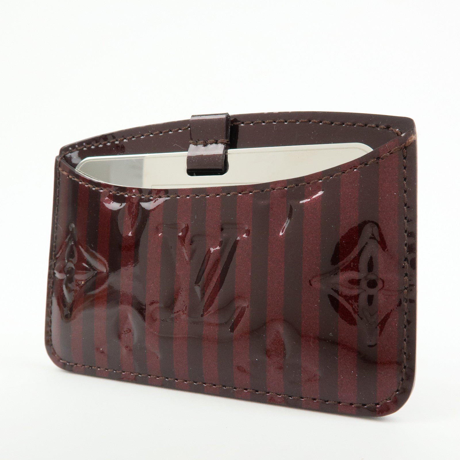 Louis Vuitton Rayures Vernis Etui Miroir Card Case Amarante PM91709