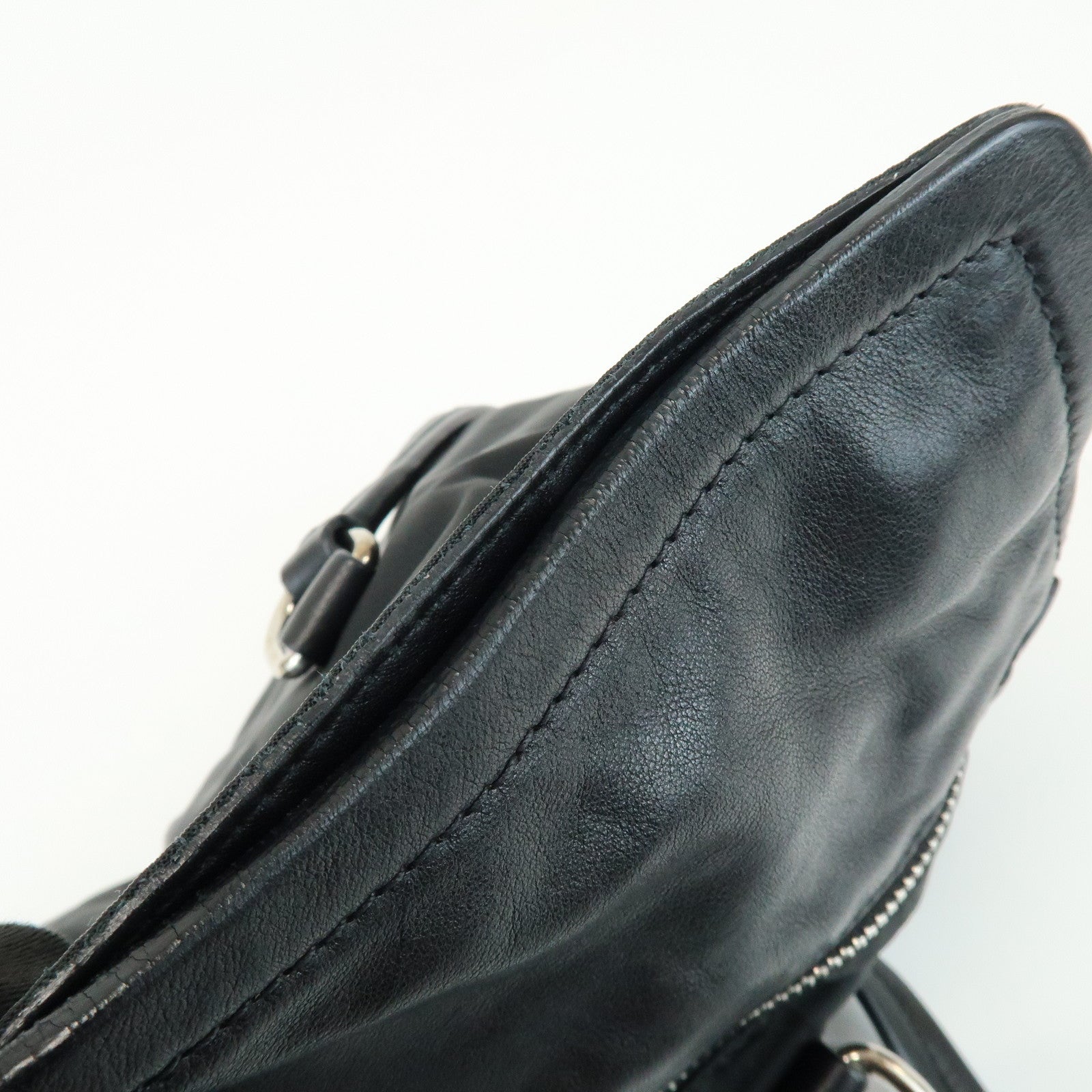 PRADA Triangle Logo Nylon Nappa Leather Shoulder Bag Black BR2613