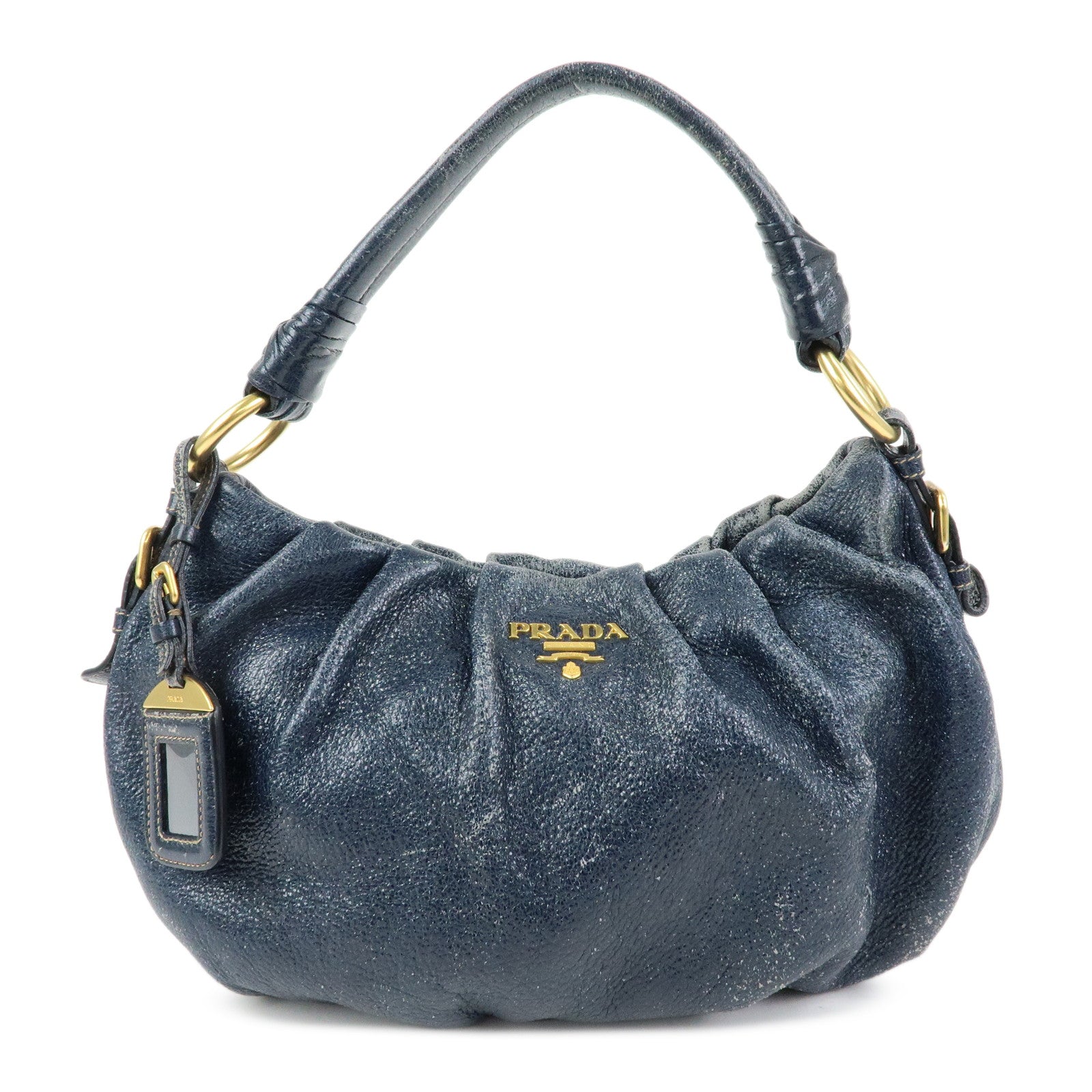 PRADA Leather Hand Bag Shoulder Bag Navy Blue 5782586