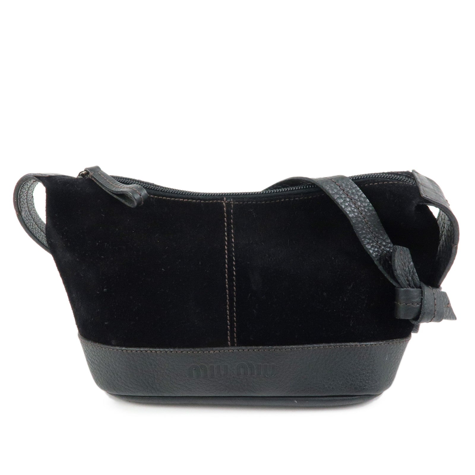 MIU MIU Suede Leather Shoulder Bag Crossbody Bag Black