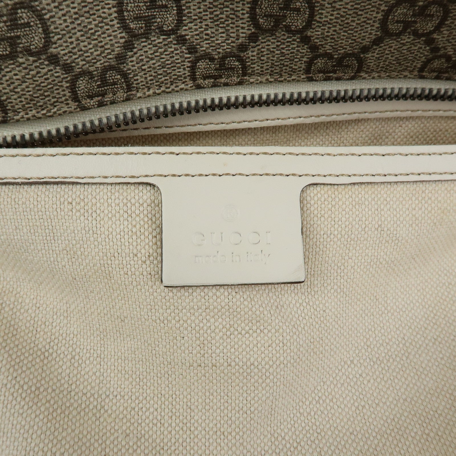 GUCCI GG Supreme Leather Tote Bag Shoulder Bag Beige White 211137