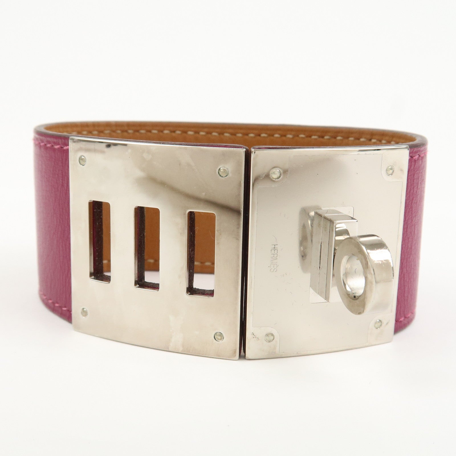HERMES Kelly Dog Extreme Leather Metal Bracelet □O Stamped Purple
