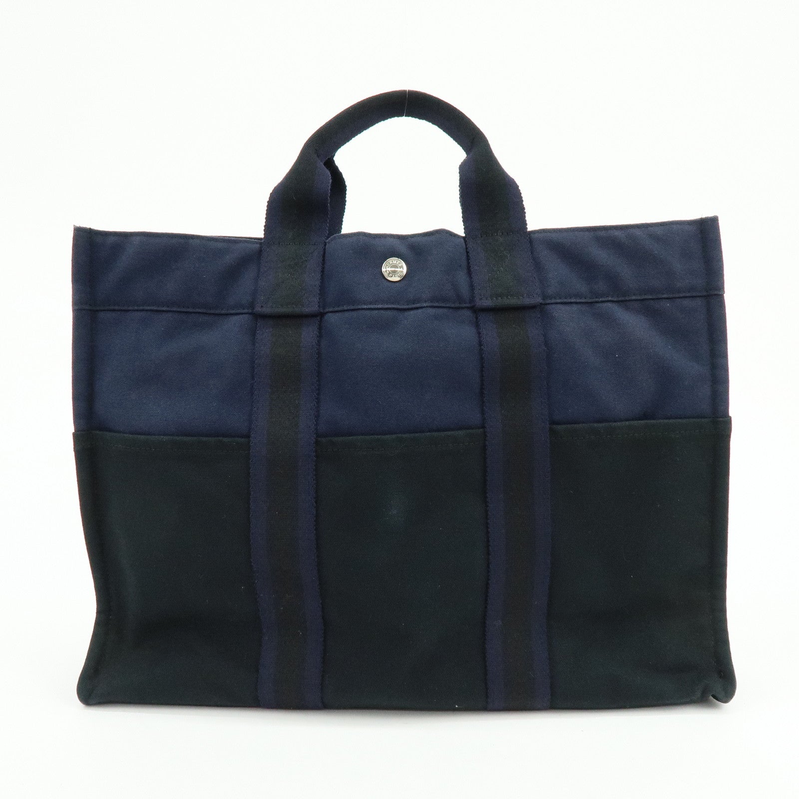 HERMES Fourre Tout MM Canvas Tote Bag Hand Bag Navy Black