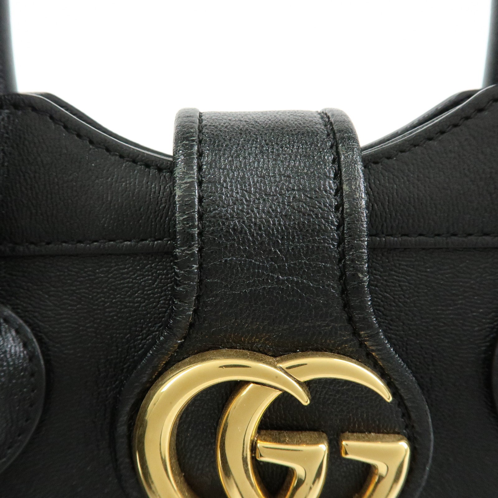 GUCCI GG Marmont Top Handle Leather 2Way Bag Hand Bag Black 658450
