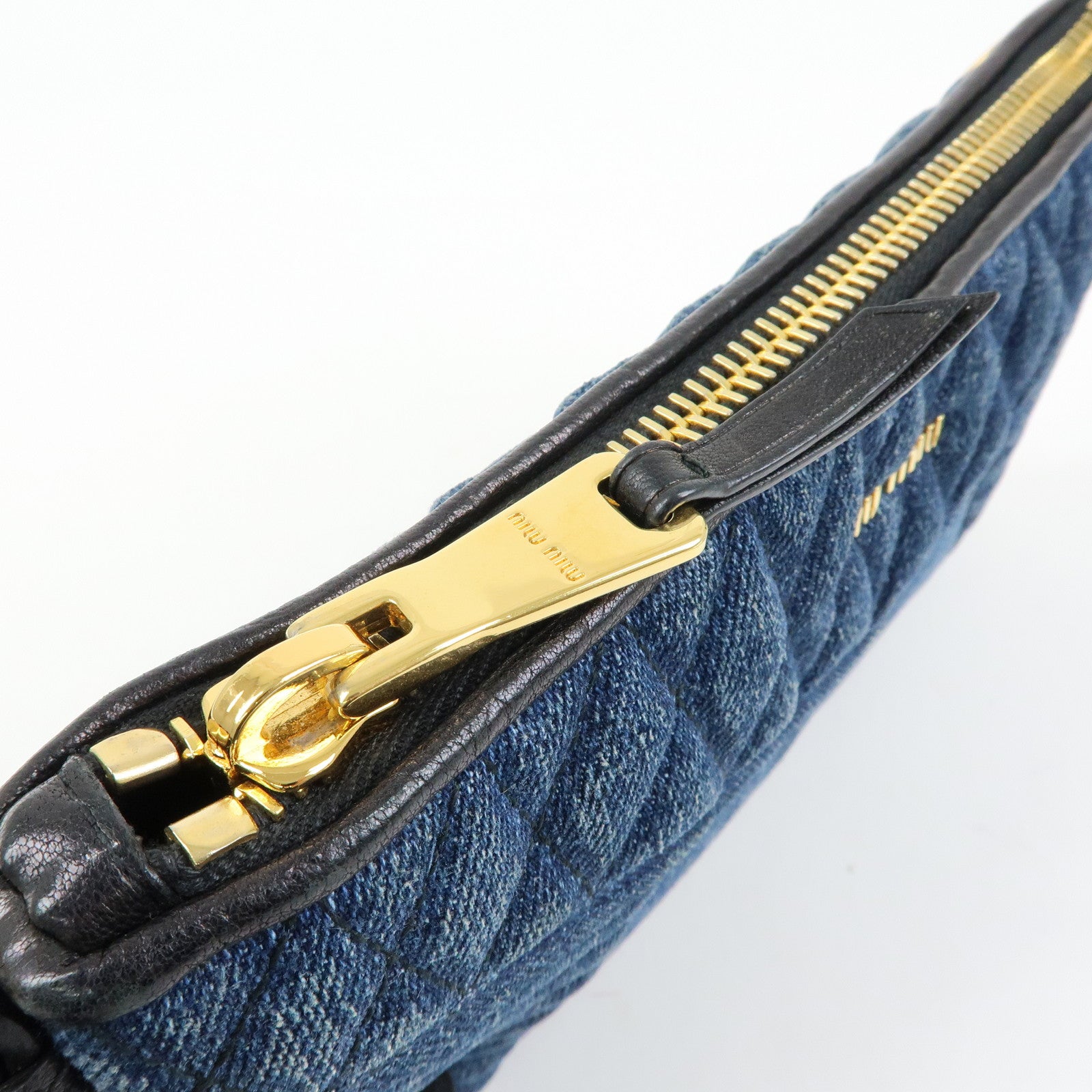 MIU MIU Denim Leather Chain Biker 2Way Bag Hand Bag Shoulder Bag RP0374