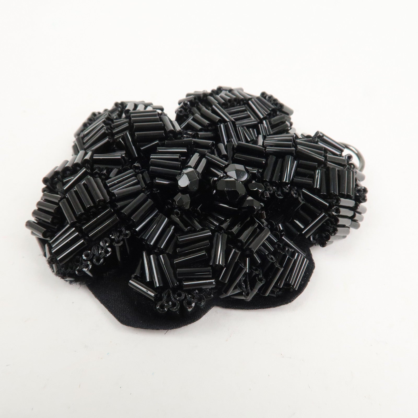 PRADA Beads Organdy Brooch Flower Silver HDW Black P7428R