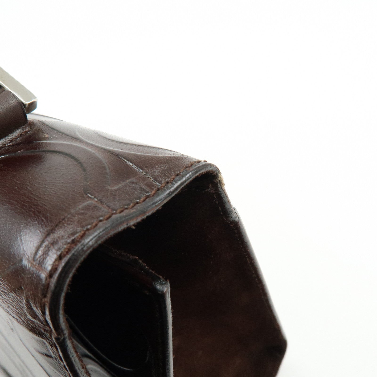 Ferragamo Gancini Leather Shoulder Bag Hand Bag Dark Brown