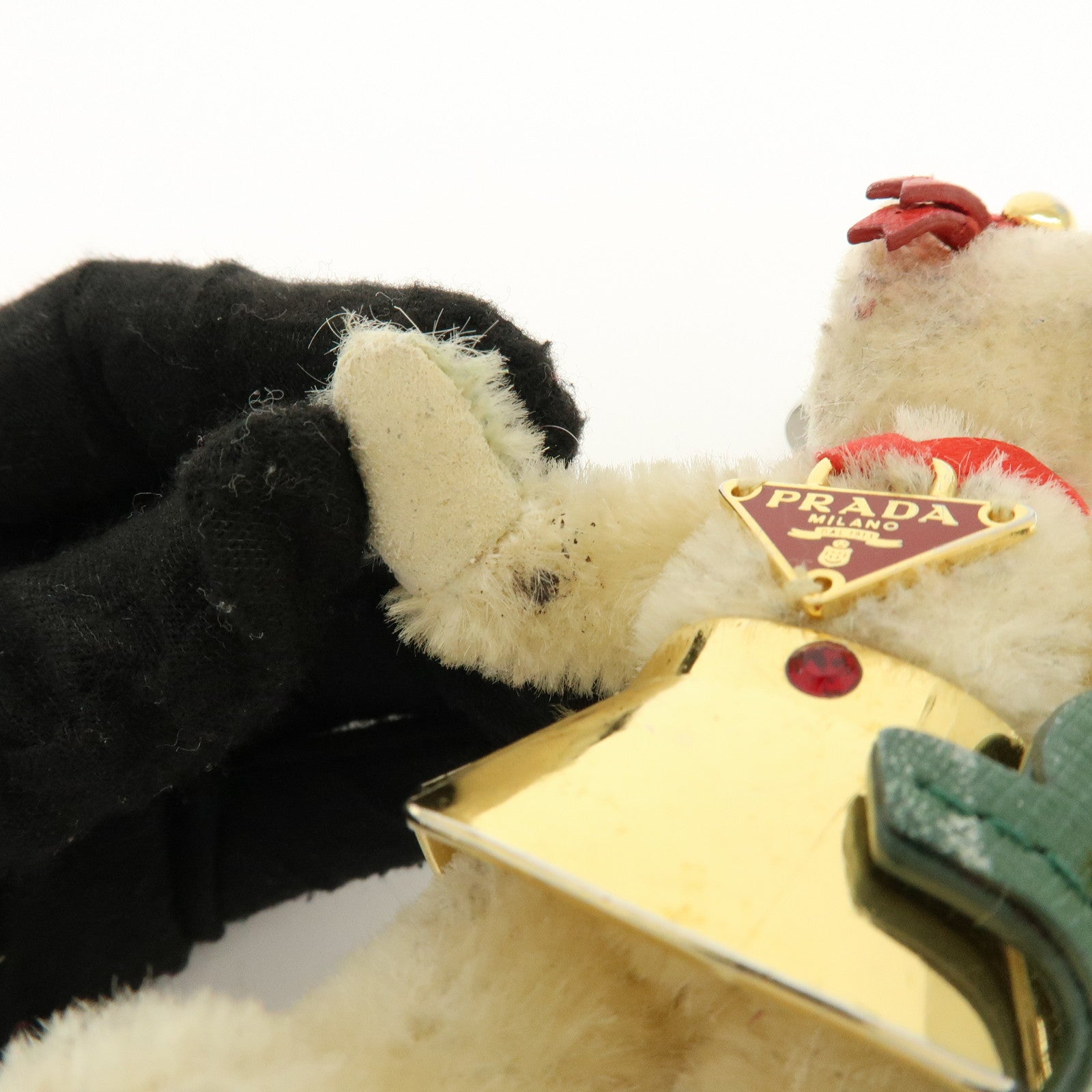PRADA Bag Charm Key Holder Bear Motif Christmas 2012 Beige Red