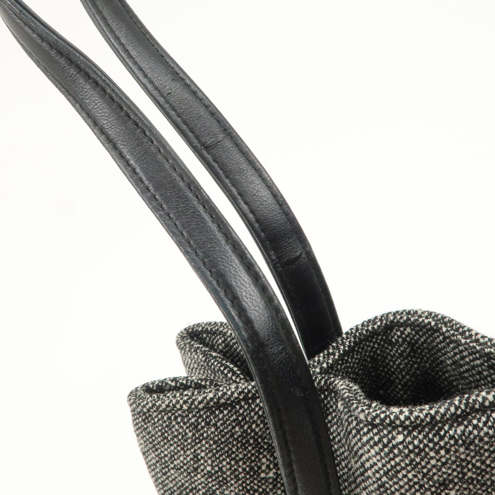 Christian Dior Logo Tweed Leather Shoulder Bag Hand Bag Black