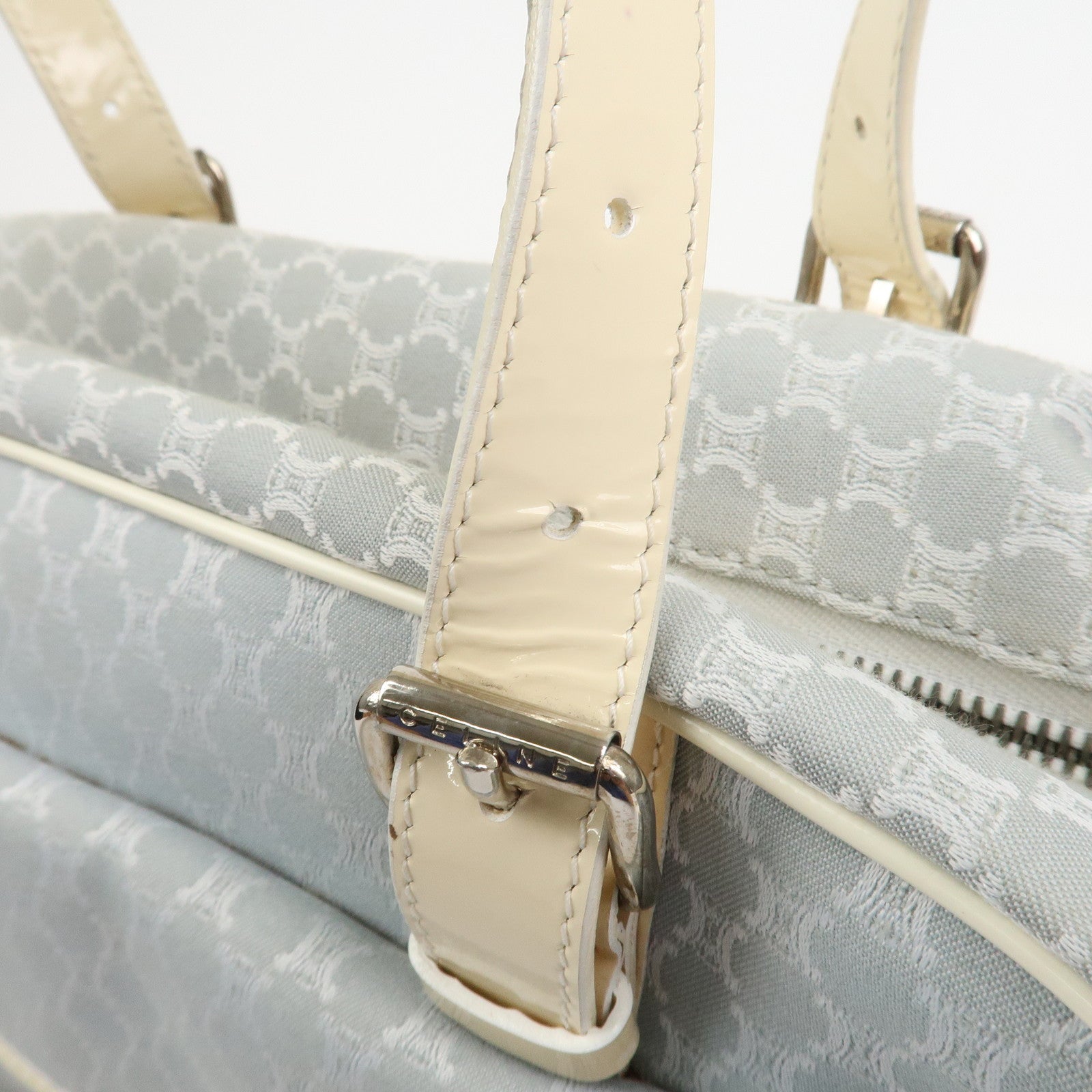 CELINE Macadam Canvas Leather Shoulder Bag Hand Bag Blue Ivory