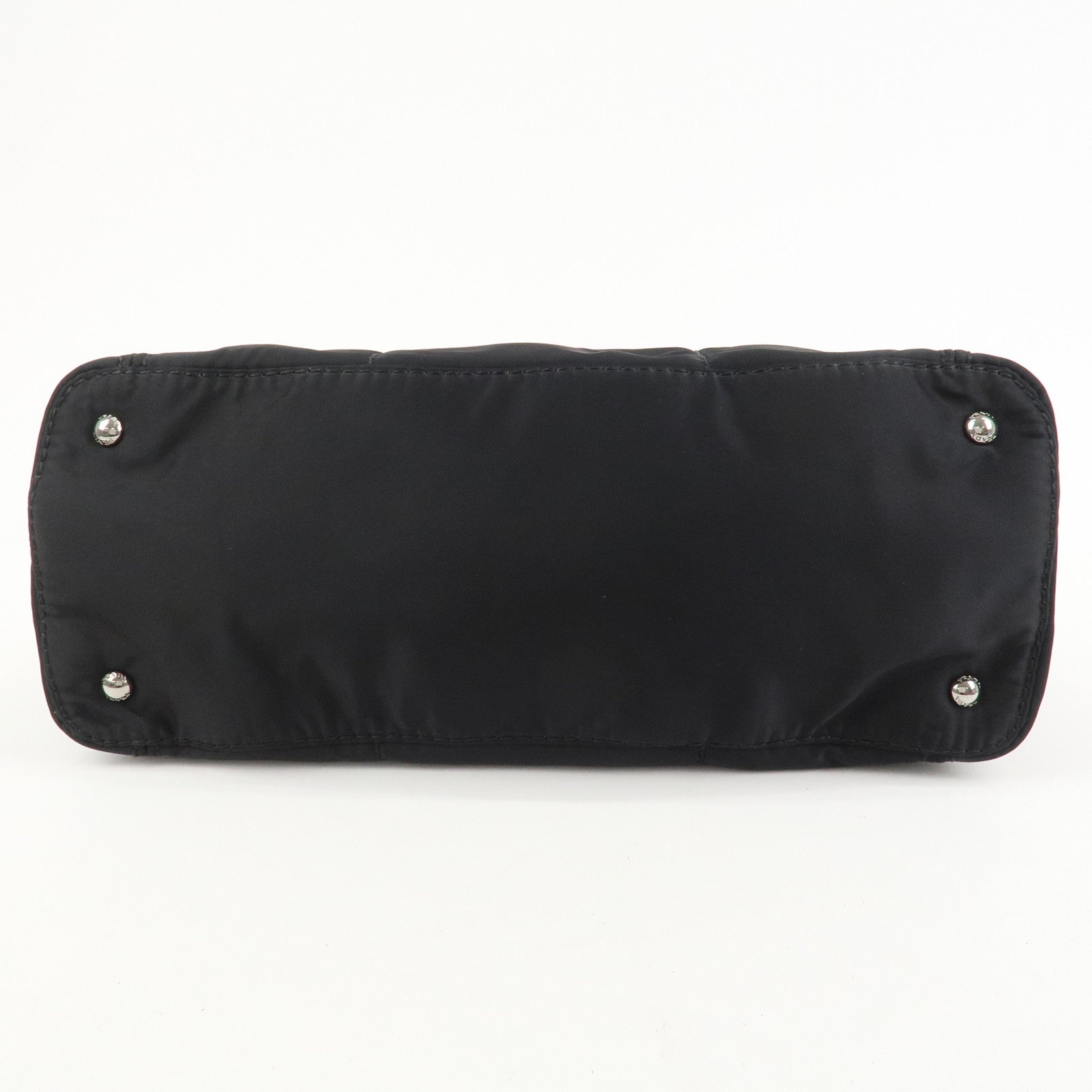 PRADA Triangle Logo Nylon Embossed Leather Hand Bag Black
