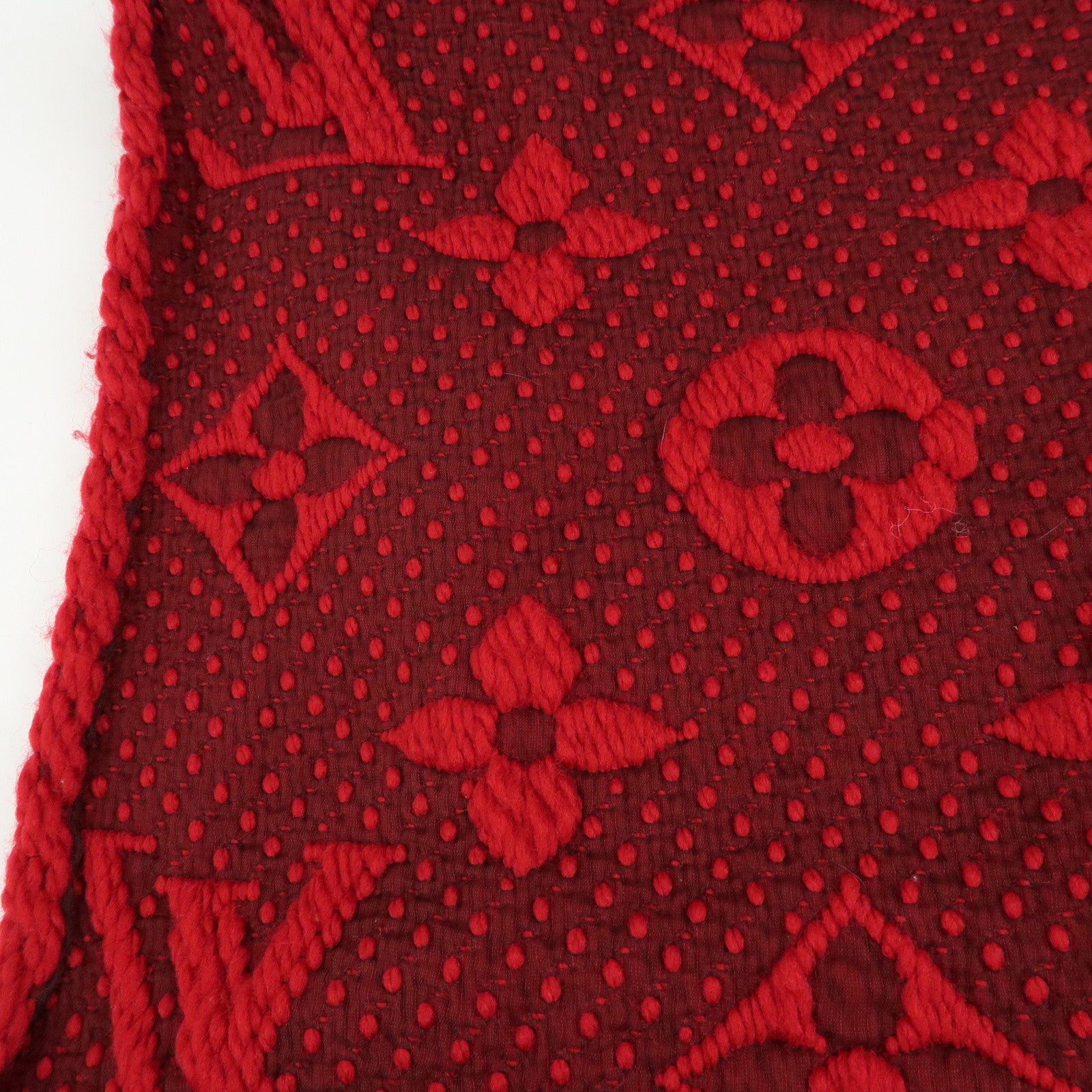 Louis Vuitton Echarpe Logo Mania Wool Silk Scarf Shawl Ruby M72432