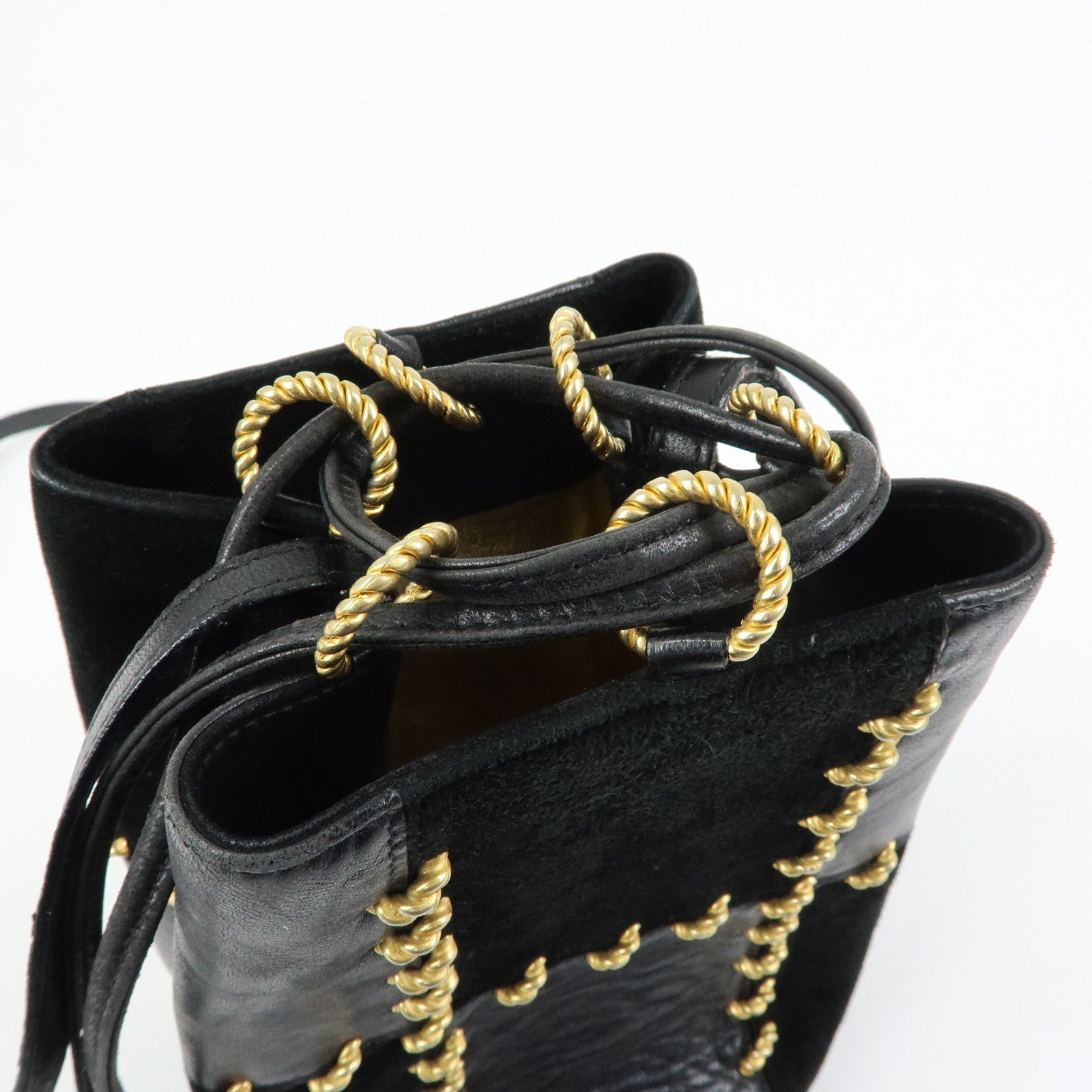 Ferragamo Leather Suede Shoulder Bag Crossbody Bag Black
