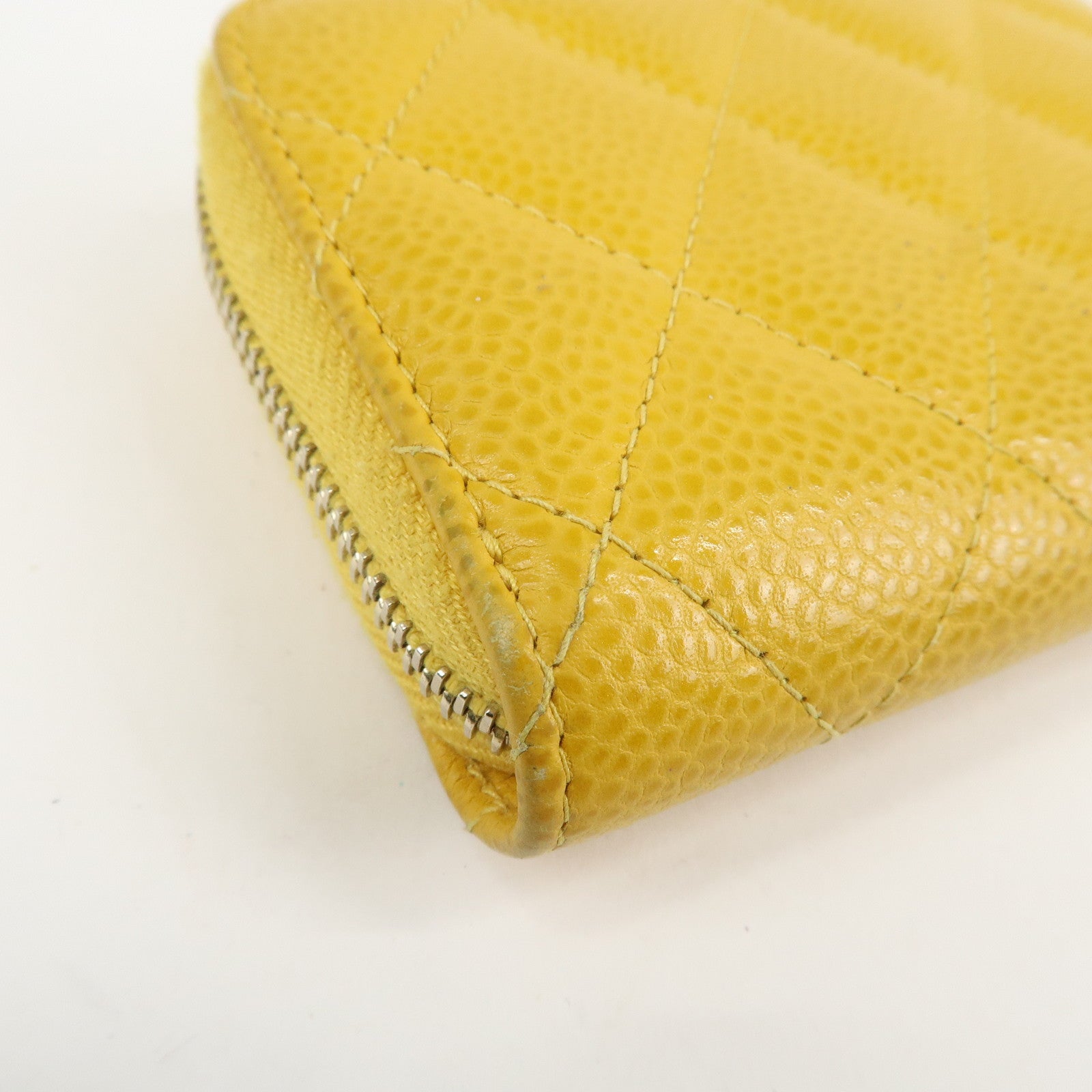 CHANEL Matelasse Caviar Skin Round Zippy Coin Case Yellow A84511 Used