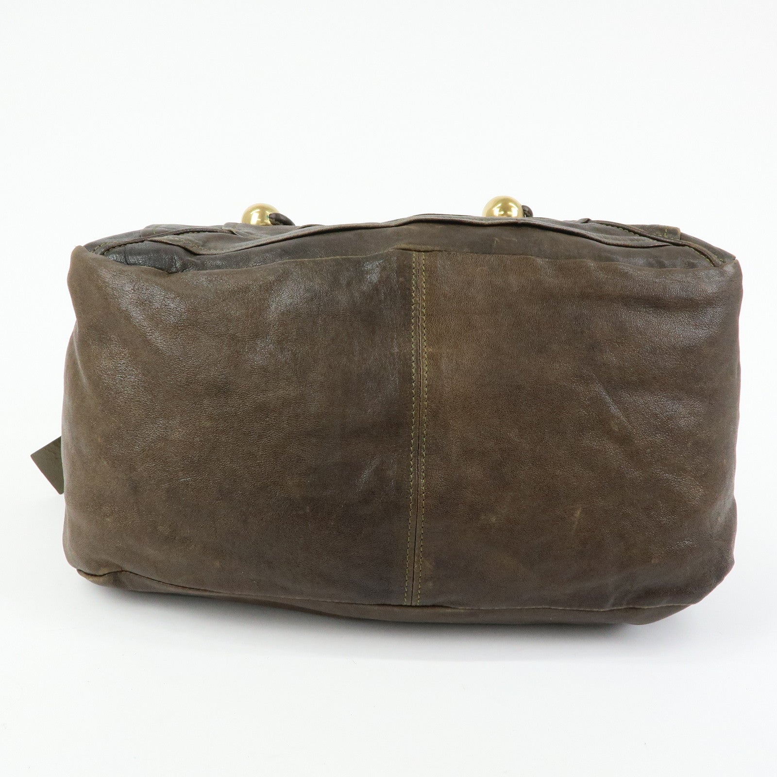 Chloe Leather Patent Leather Boston Bag Shoulder Bag Dark Brown
