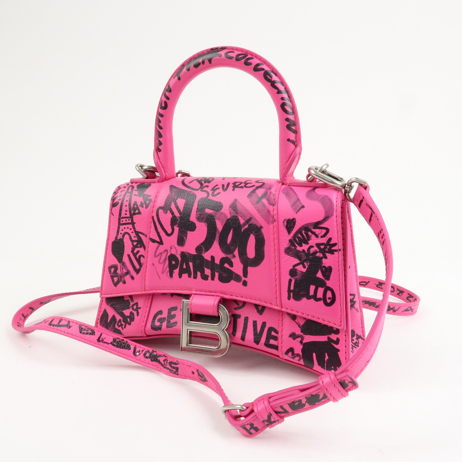 BALENCIAGA Hourglass XS 2Way Hand Shoulder Bag Hot Pink 592833