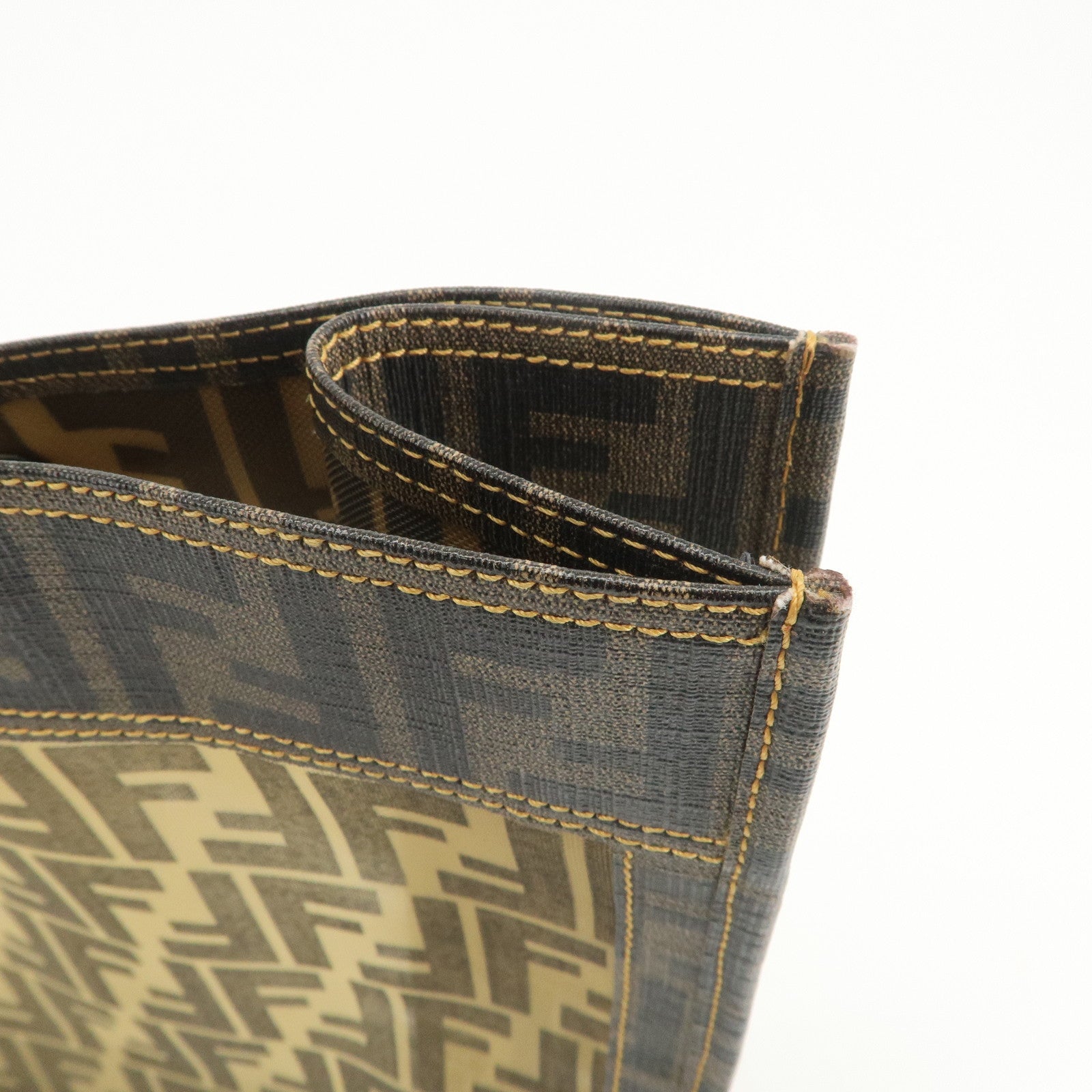 FENDI Zucca Nylon PVC Canvas Hand Bag Tote Bag Brown Black 8BH134