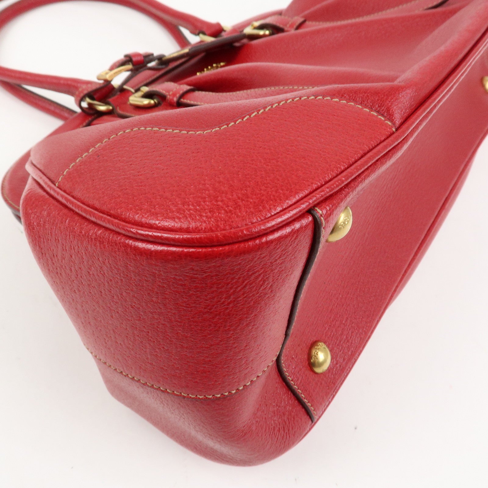 PRADA Logo Leather Hand Bag Shoulder Bag Red BR3508