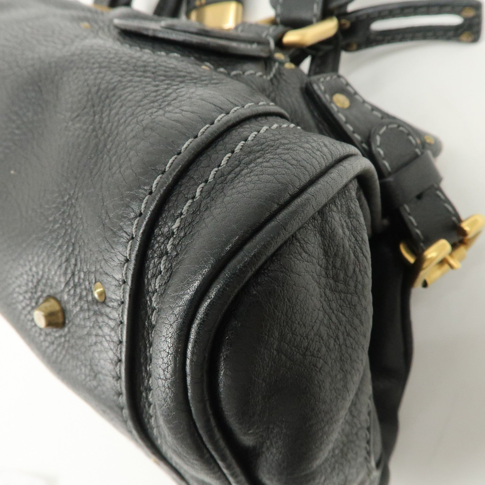 Chloe Paddington Leather Hand Bag Shoulder Bag Black Gold