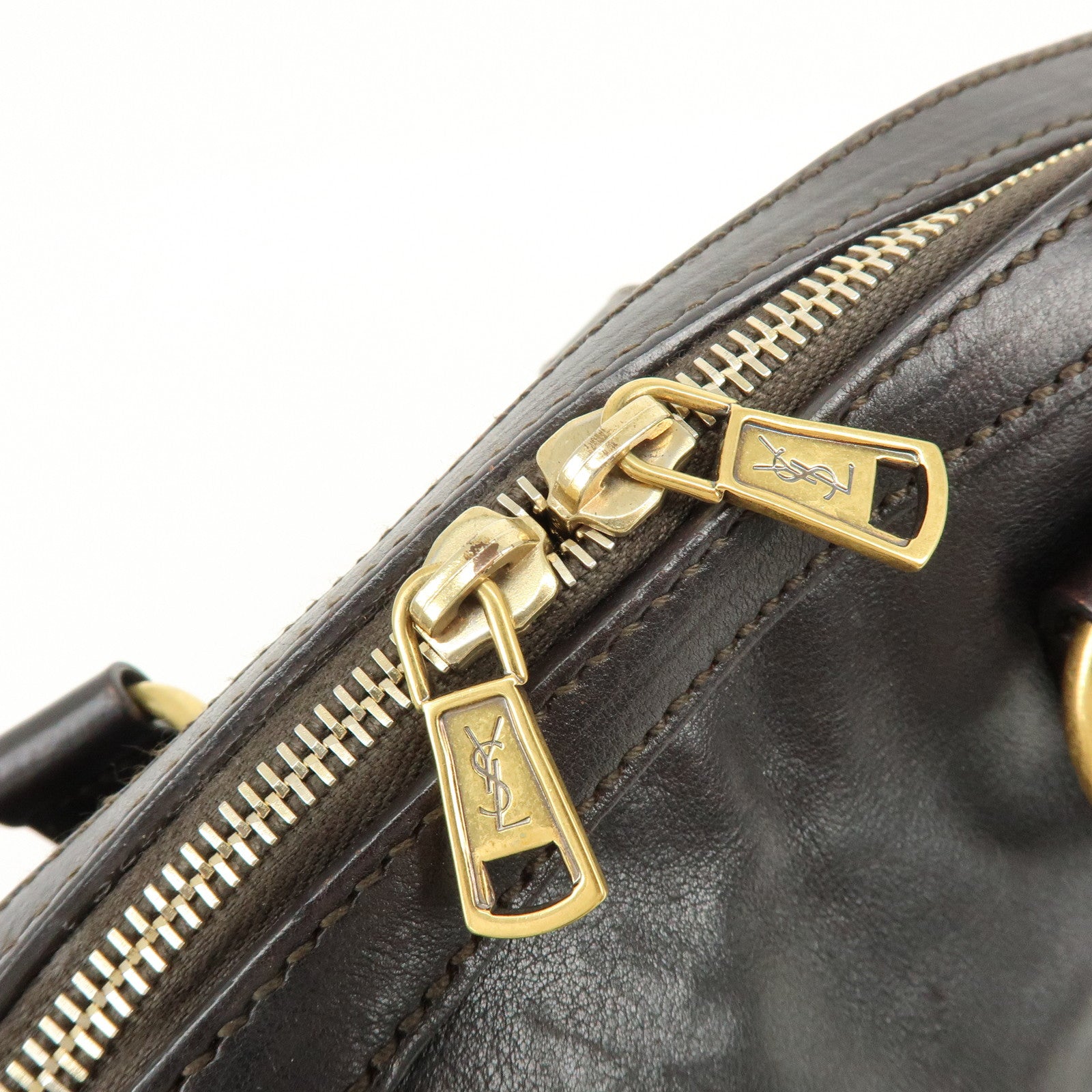 SAINT LAURENT PARIS Muse Leather Hand Bag Dark Brown 156465