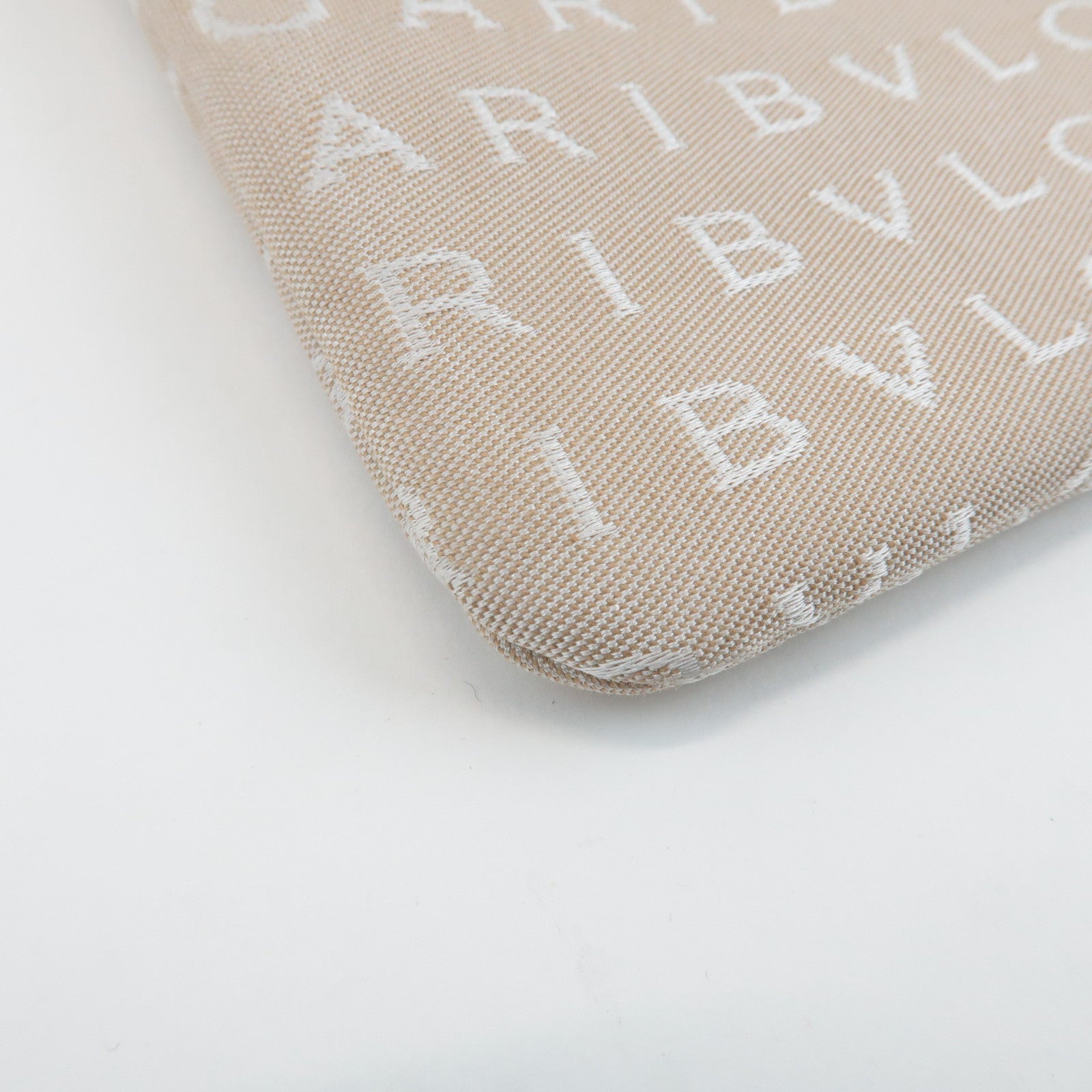 BVLGARI Logo Mania Canvas Leather Shoulder Bag Beige Brown Used