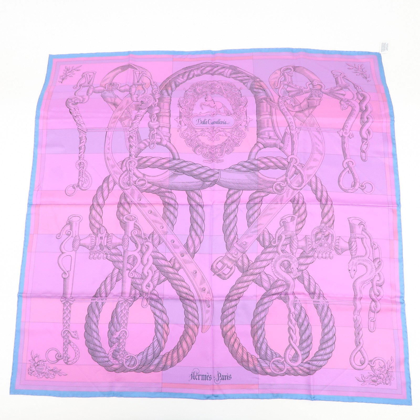 HERMES Carre 90 Silk 100% Scarf DELLA CAVALLERIA Multicolor