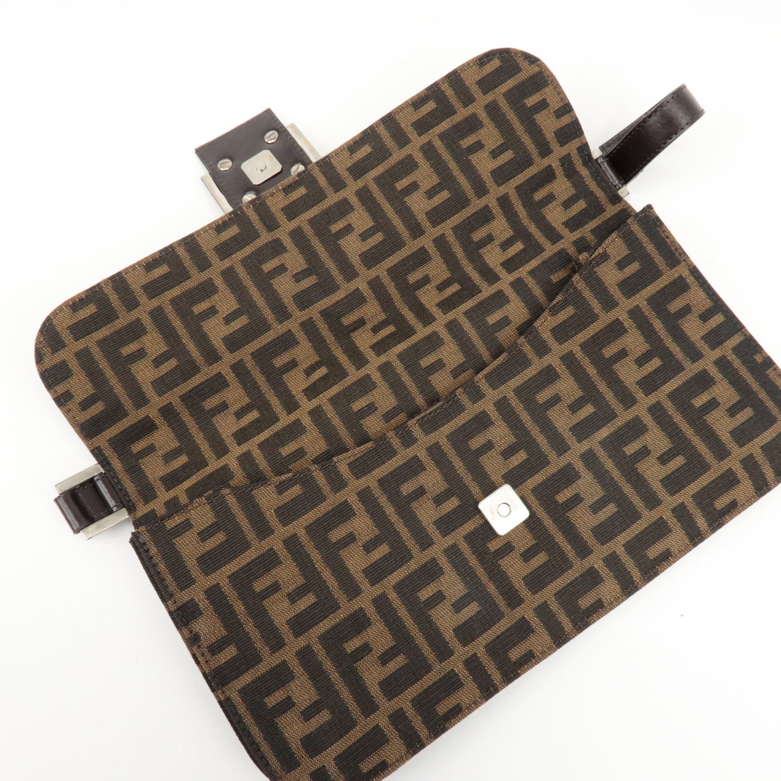 FENDI Zucca Canvas Leather Shoulder Bag Brown Black 0916322 Used