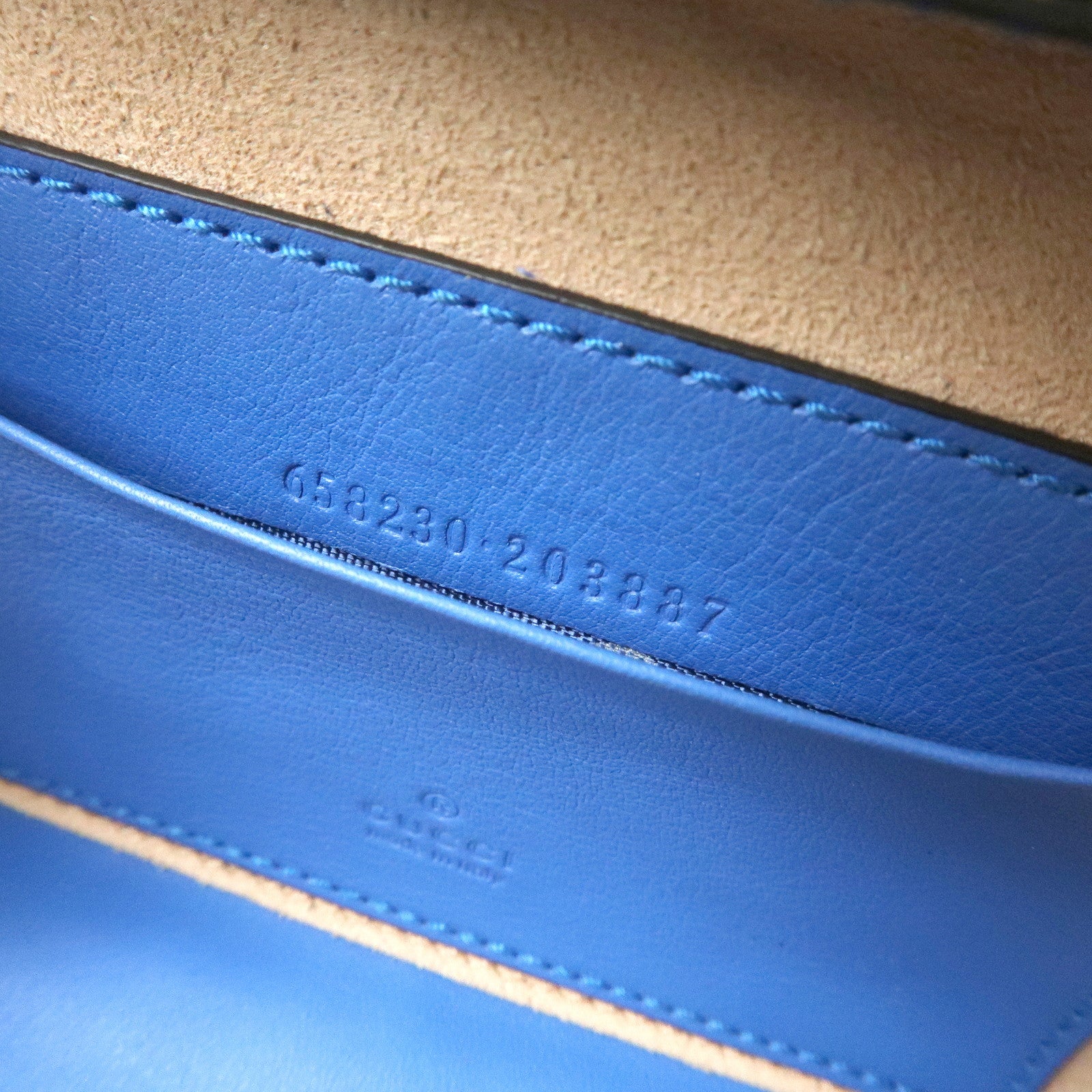 GUCCI Logo Interlocking G Leather Shoulder Bag Blue Orange 658230